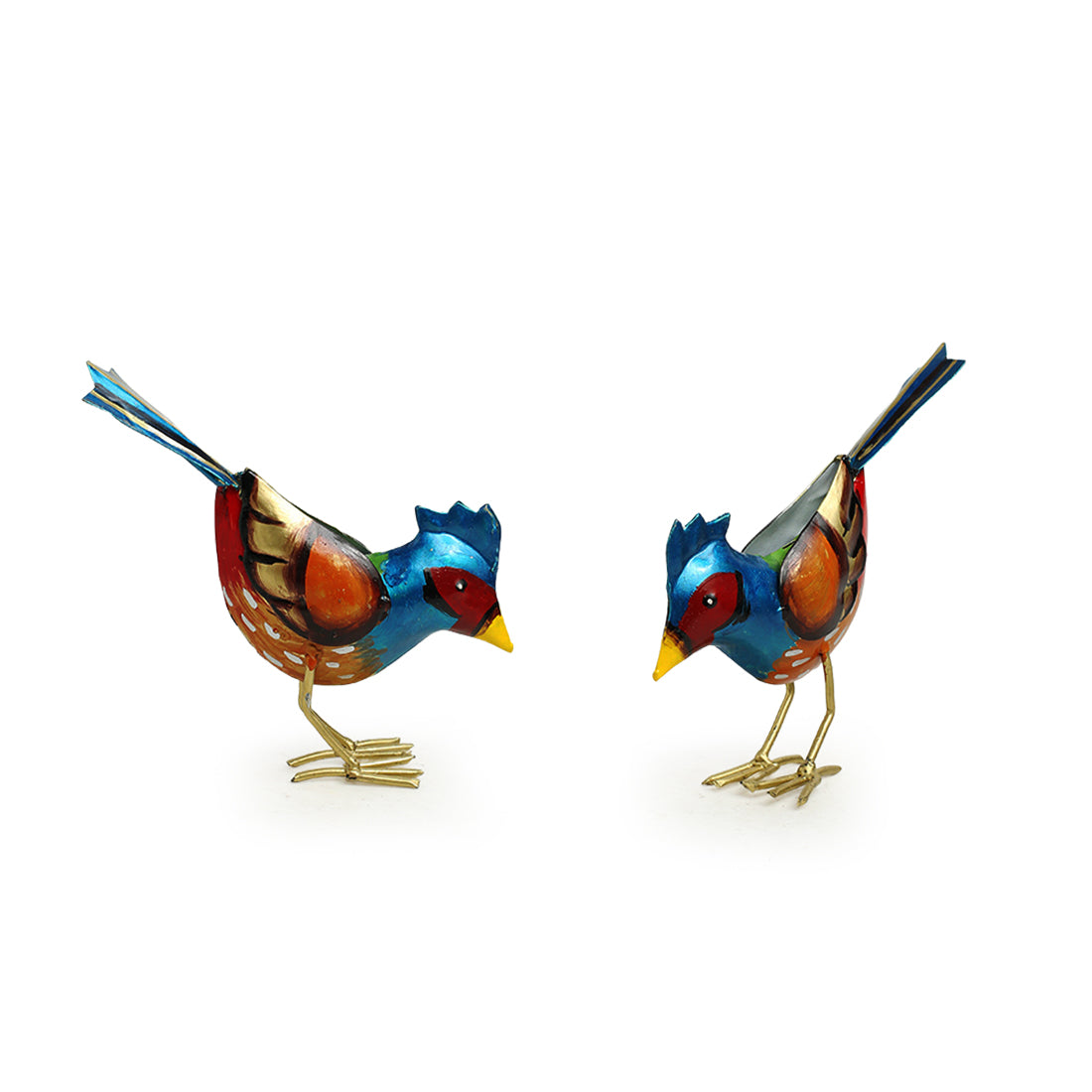 EXCLUSIVELANE 'Bird Buddies' Handpainted Garden Decorative Showpieces In Metal (Set of 2, 6 Inch) - view 3