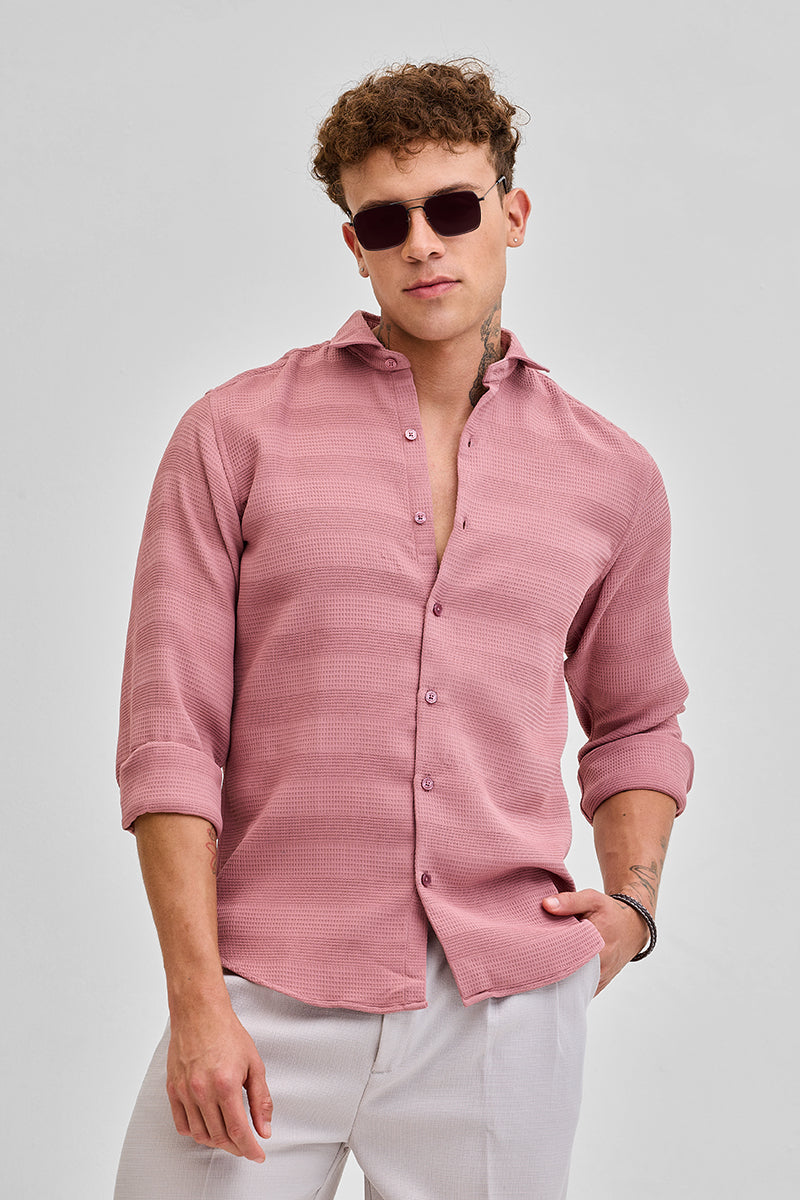 SNITCH Pink Textured Slim Fit Shirt