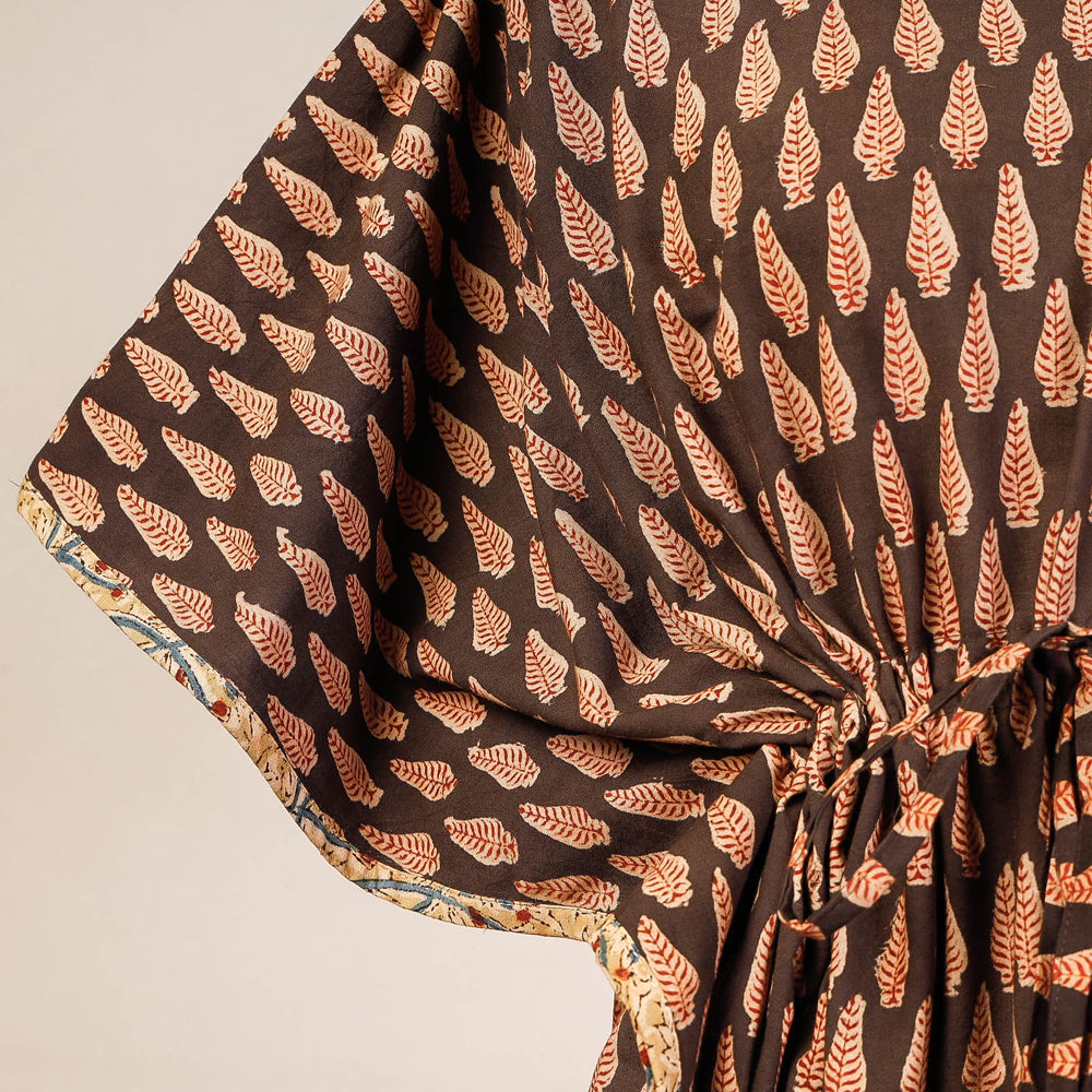 CHUTNEY CRAFT STUDIO Brown - Block Print Cotton Kalamkari Kaftan with Tie-Up Waist (Medium) - view 2