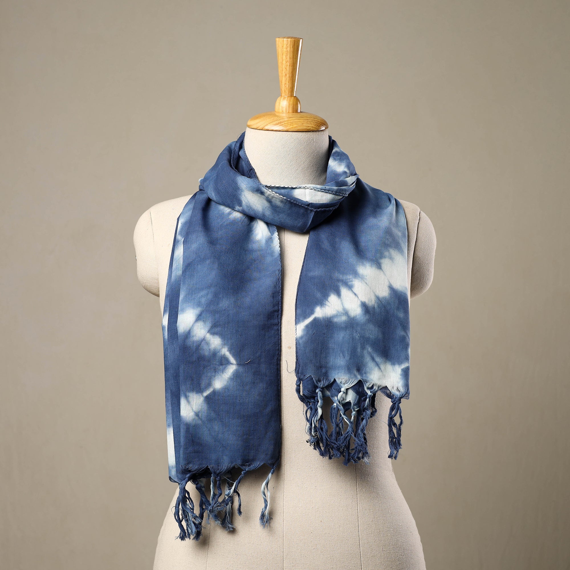 HAVELI CHRONICLES Blue - Cotton Tie-Dye Shibori Stole with Tassels 268