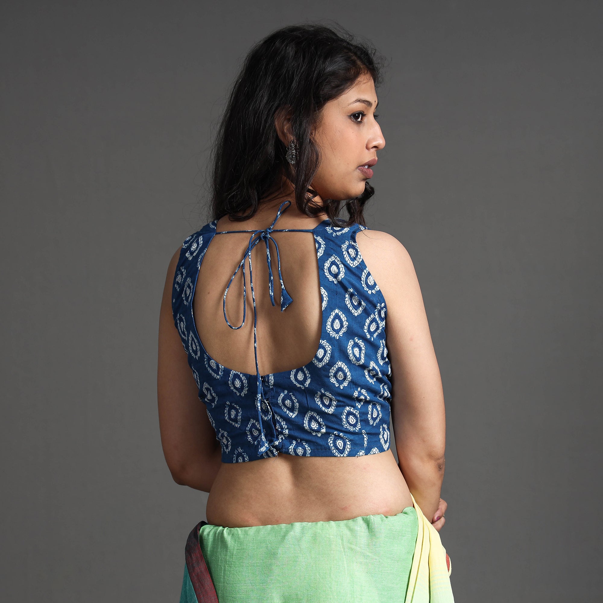 ITOKRI CASUALS Blue - Bagru Dabu Block Printed Cotton Stitched Sleeveless Blouse - view 4