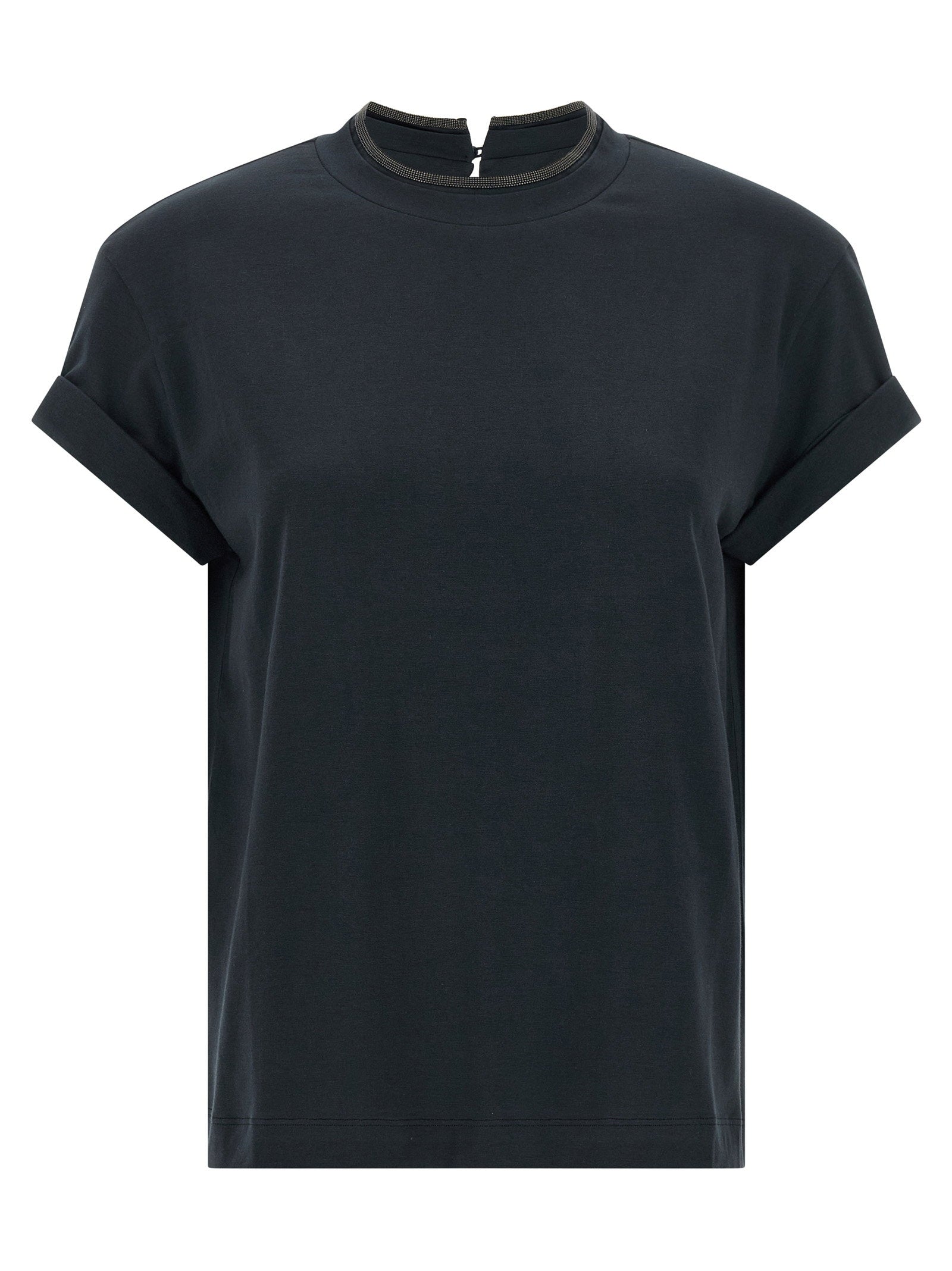 Brunello Cucinelli Shiny Collar T-shirt – 93% cotton, 7% elastane