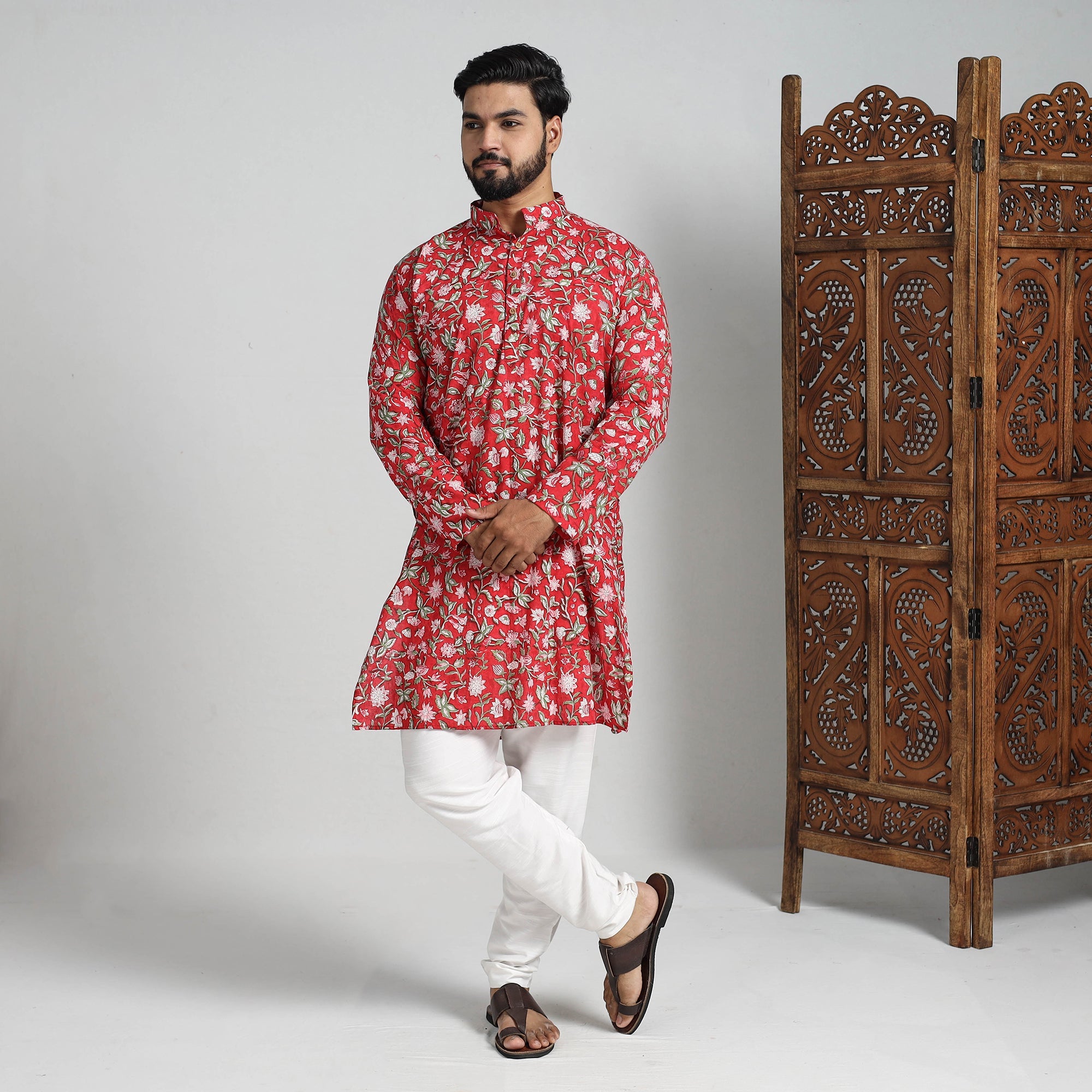 ITOKRI CASUALS Block Print Cotton Sanganeri Kurta for Men (Long) 12 - view 2