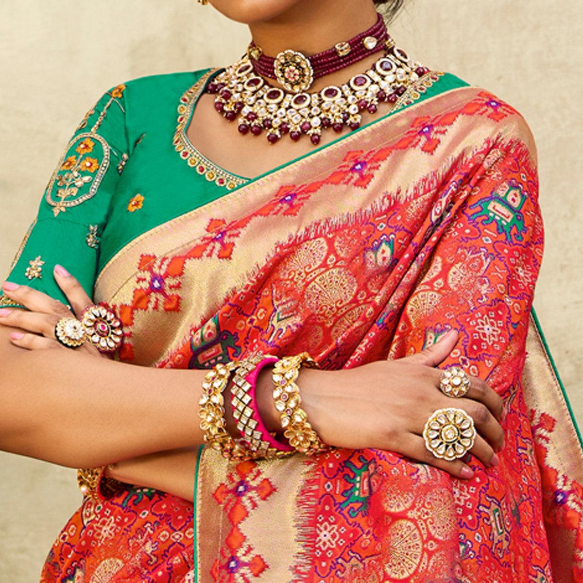 Peachmode Multicolor Festive Wear Woven Silk Saree - view 2