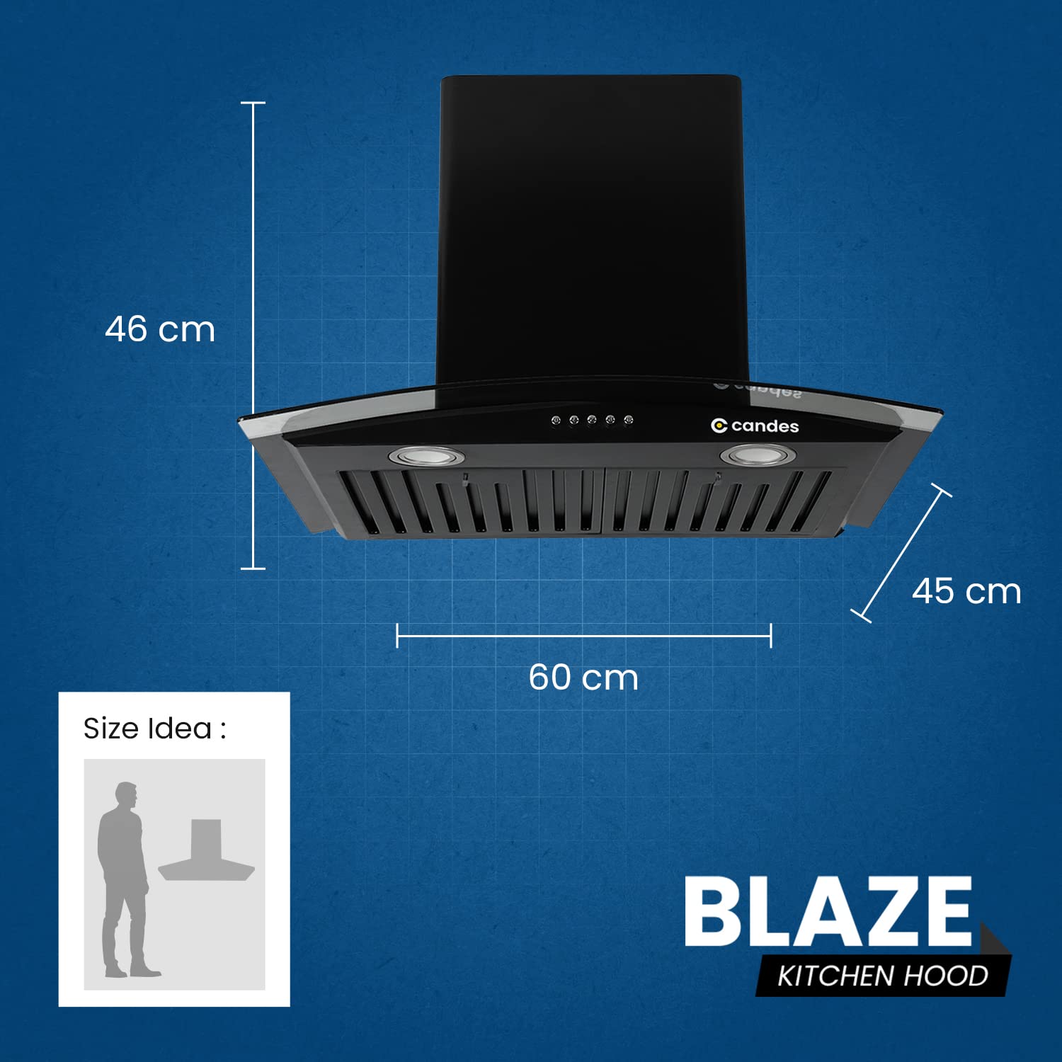 Candes Blaze Kitchen Chimney 60 Cms with Powerful 1100 m3/h Suction| Stainless Steel Baffle Filter | Curved Glass |Oil Collector |Anti-Fingerprint & B - view 8