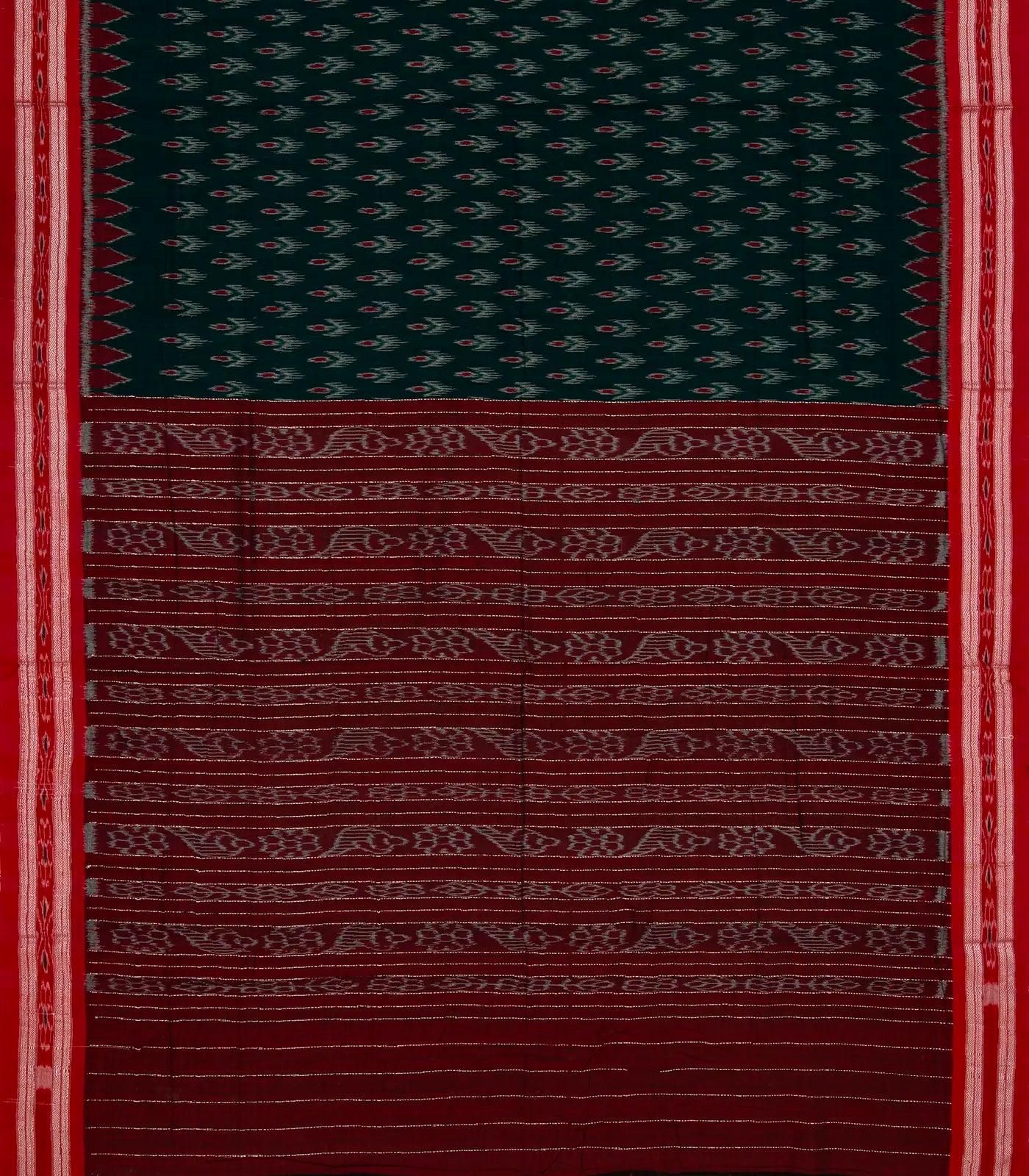RmKV Bottle Green Handloom Orissa Cotton Saree With Tie & Dye Flower Motifs - view 2