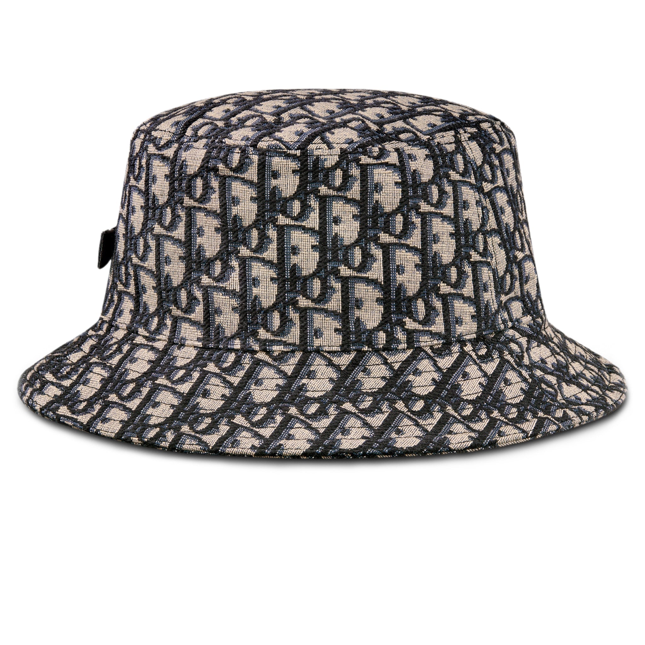 Dior Oblique Jacquard Navy Blue Beige Cotton Bucket Hat - view 2