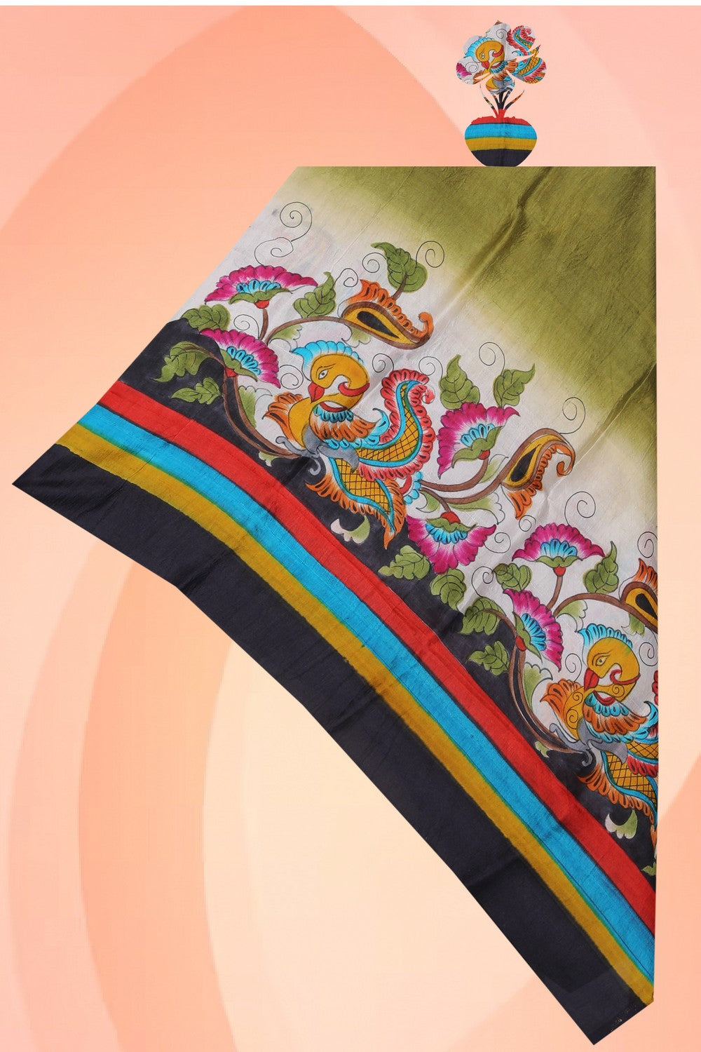 Kalanjali Hand-Painted Tussar Silk Dupatta