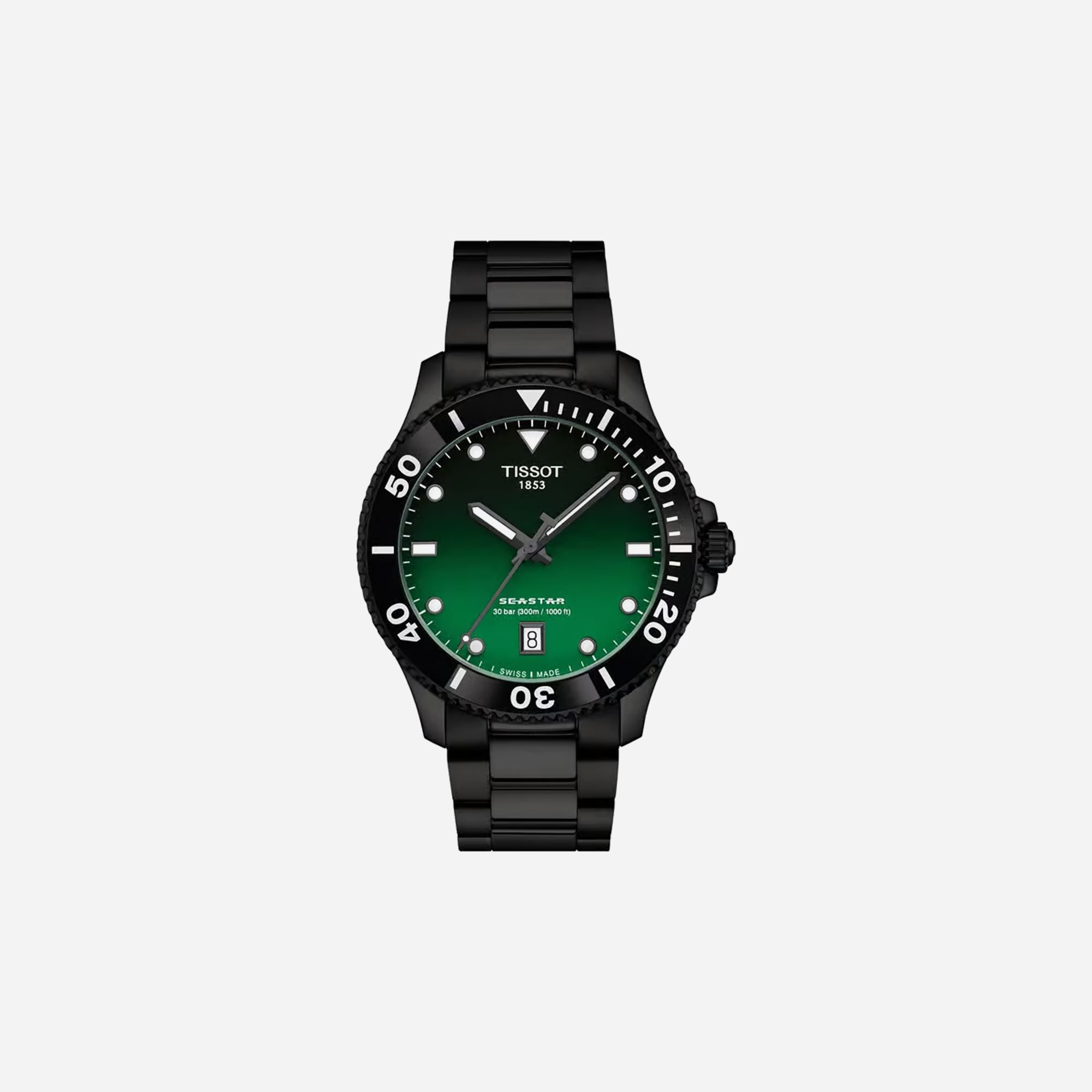 Tissot Seastar 1000 Quartz Gradient Green Dial Black PVD Bracelet 40mm