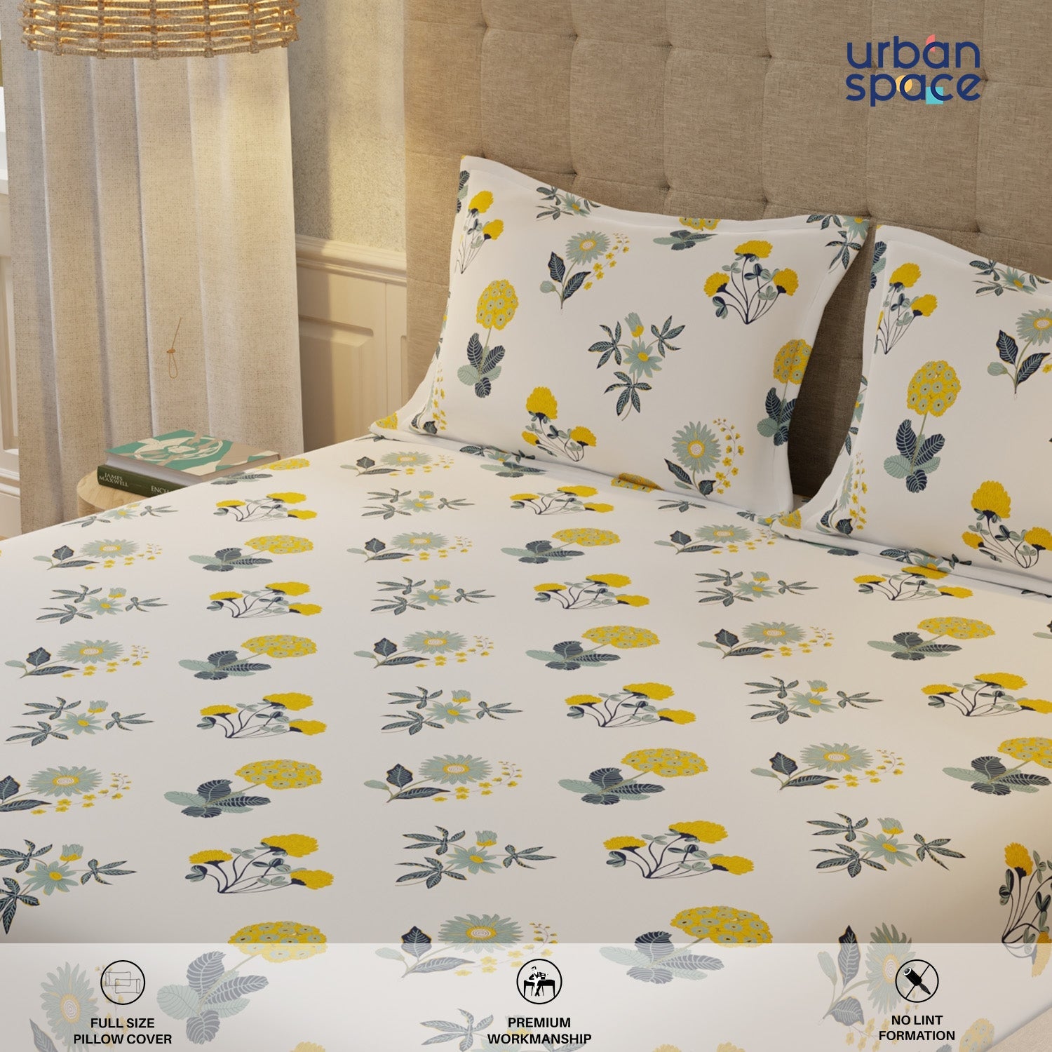 Urban Space -Home Furnishing Store Serene 200 TC 100% Cotton Single Bedsheet with Pillow Covers - Radiance White - view 4