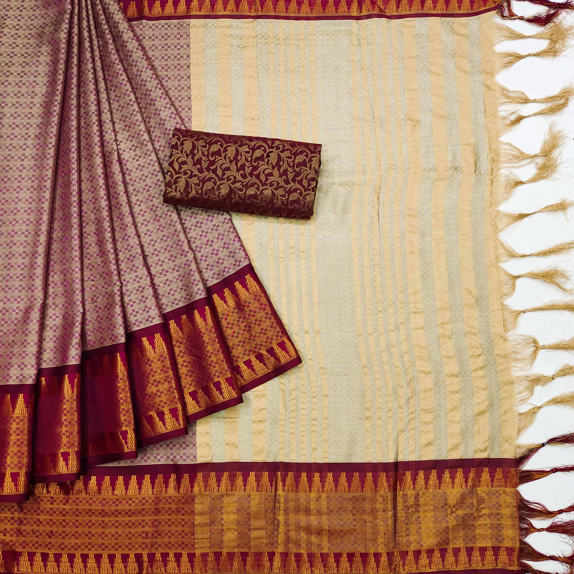 Peachmode Chikoo Woven Cotton Silk Saree – Women's - view 3