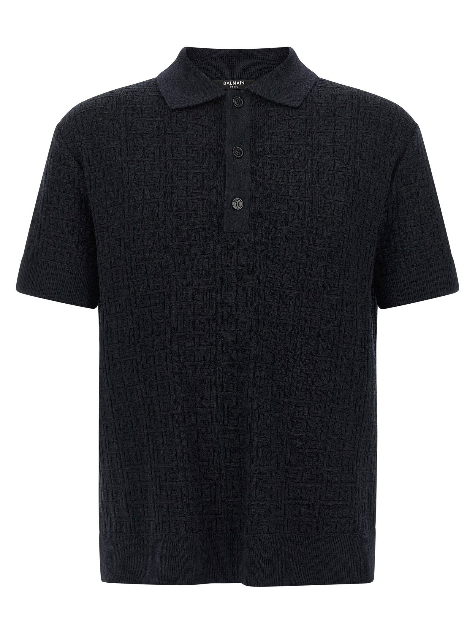 Balmain Monogram Knit Polo Shirt – 66% wo, 30% li, 4% pa