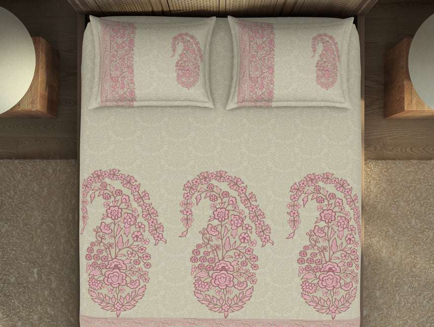 Spaces India Floral Mellow Rose - Blush 100% Cotton King Size Bedsheet - Chamba Rumal - Rangana By Spaces - view 3