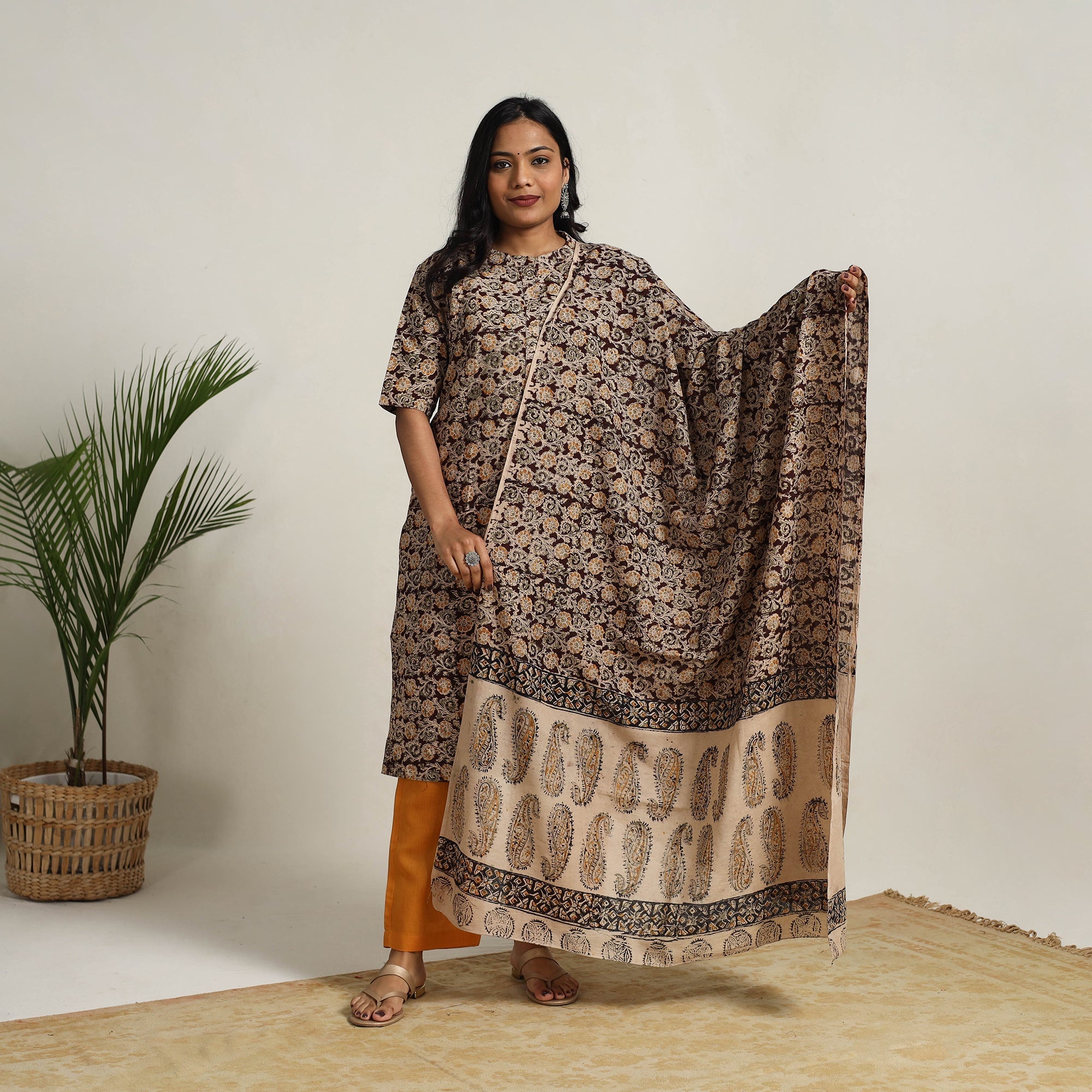 ITOKRI CASUALS Brown - Block Printed Cotton Kalamkari Kurta Set 10 - view 2