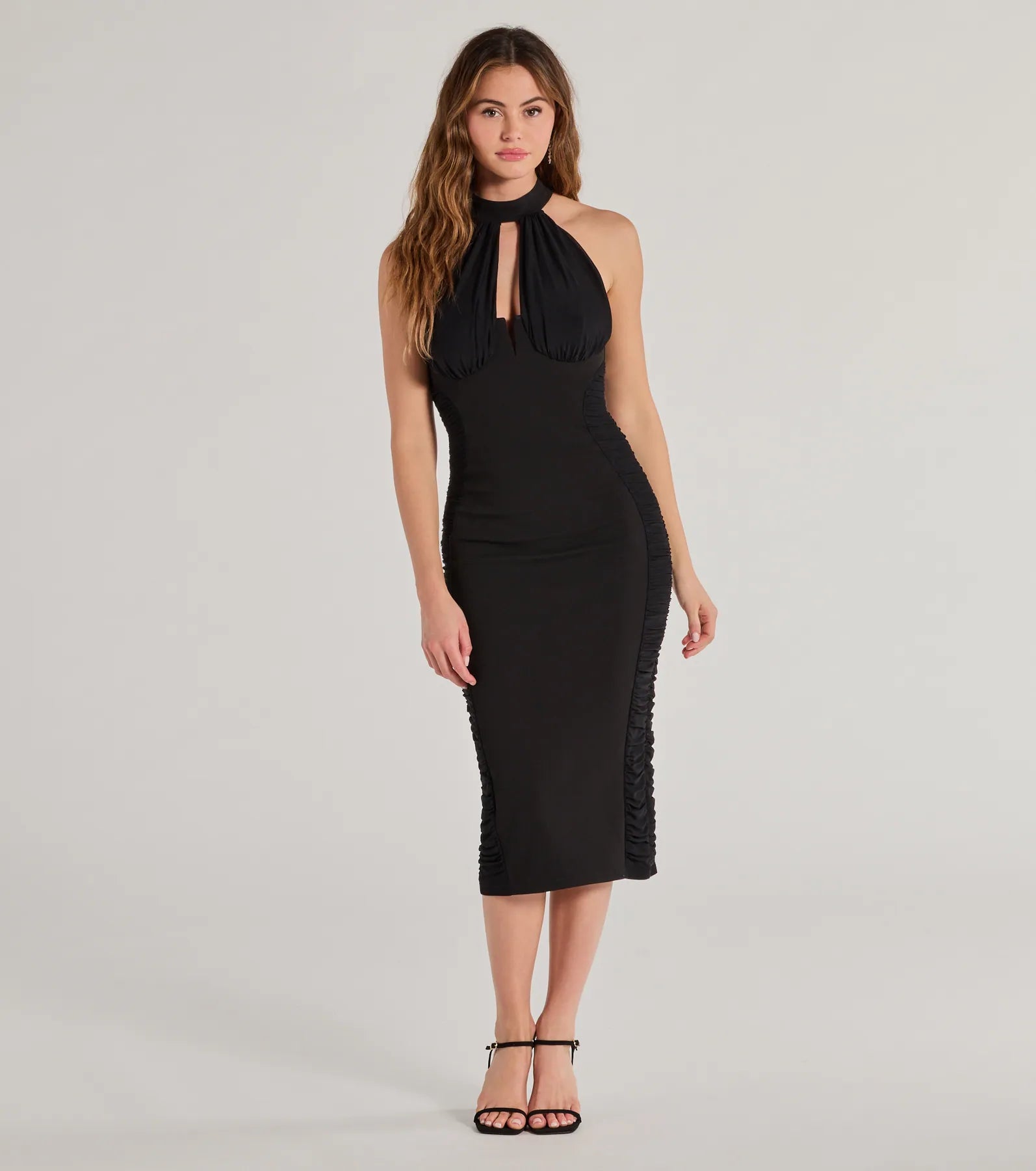 Windsor Mina Formal High Neck Ruched Midi Dress