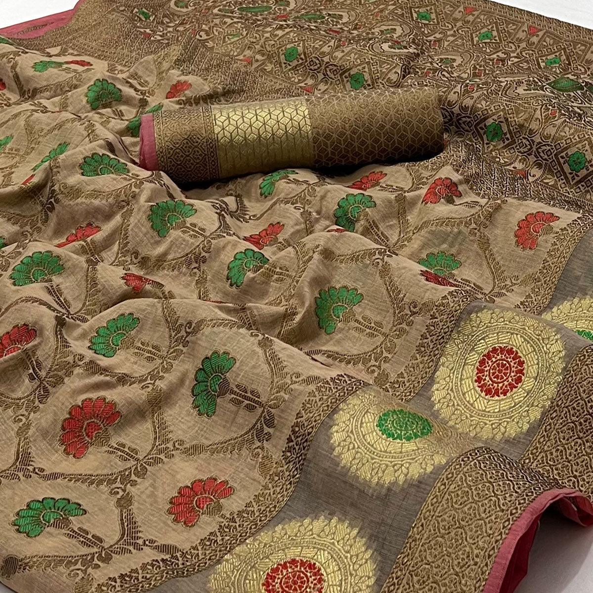 Peachmode Chiku Woven Cotton Blend Saree – Women's - view 2
