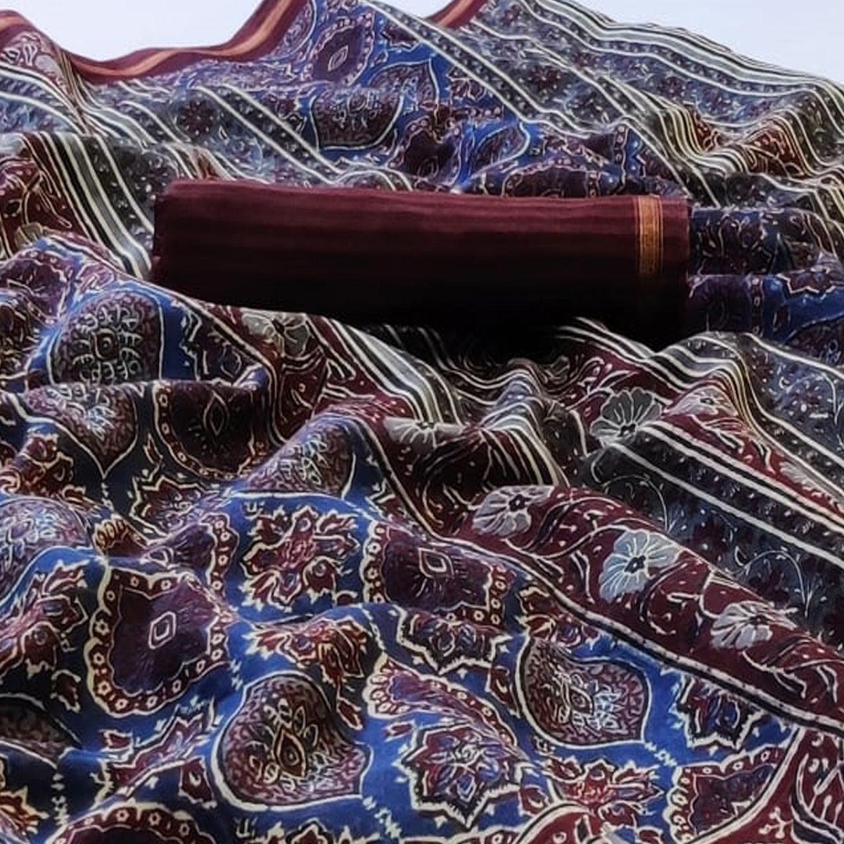 Peachmode Elegant Blue Colored Casual Wear Printed Cotton Saree - view 2
