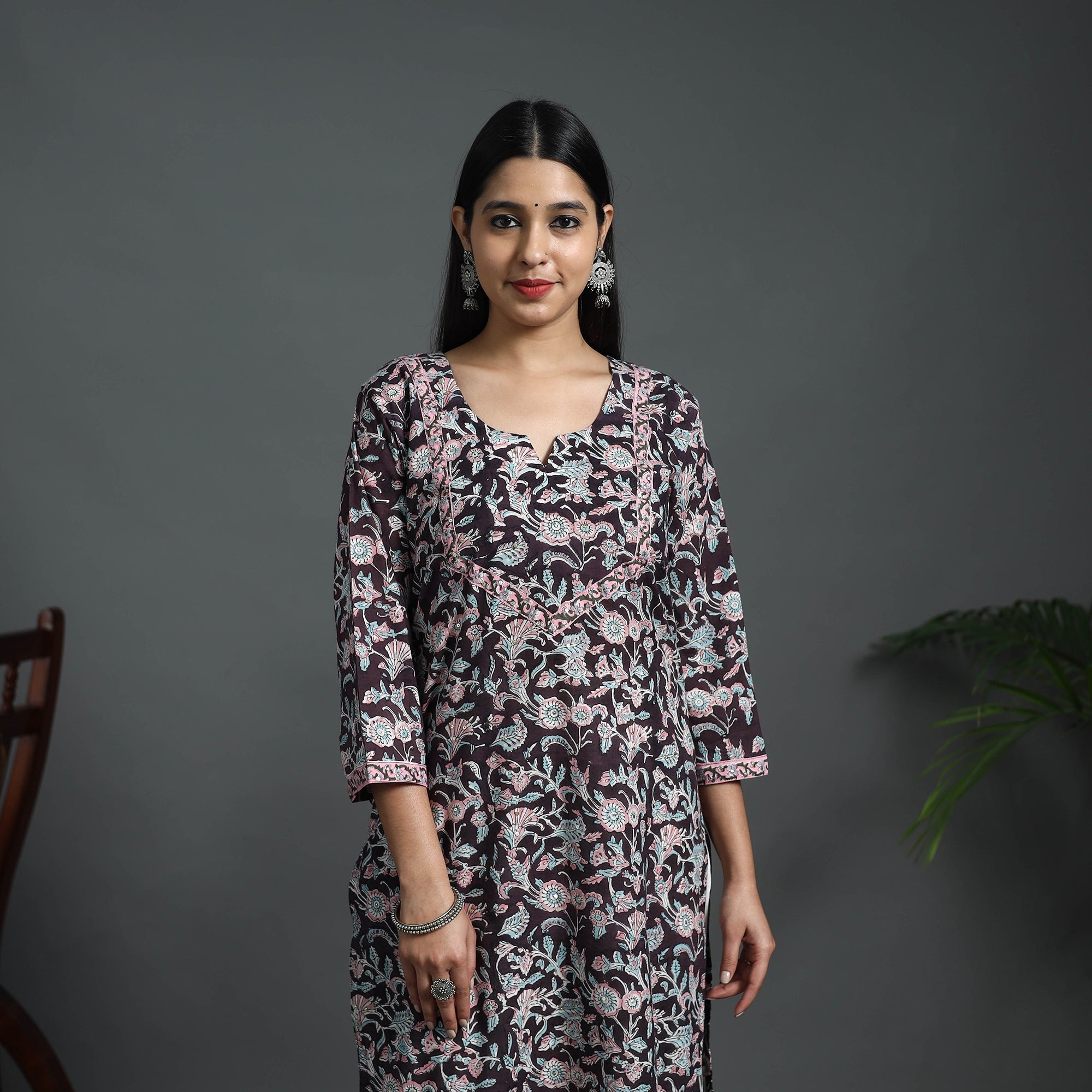 ITOKRI CASUALS Black - Sequins Work Cotton Straight Sanganeri Print Kurta 09