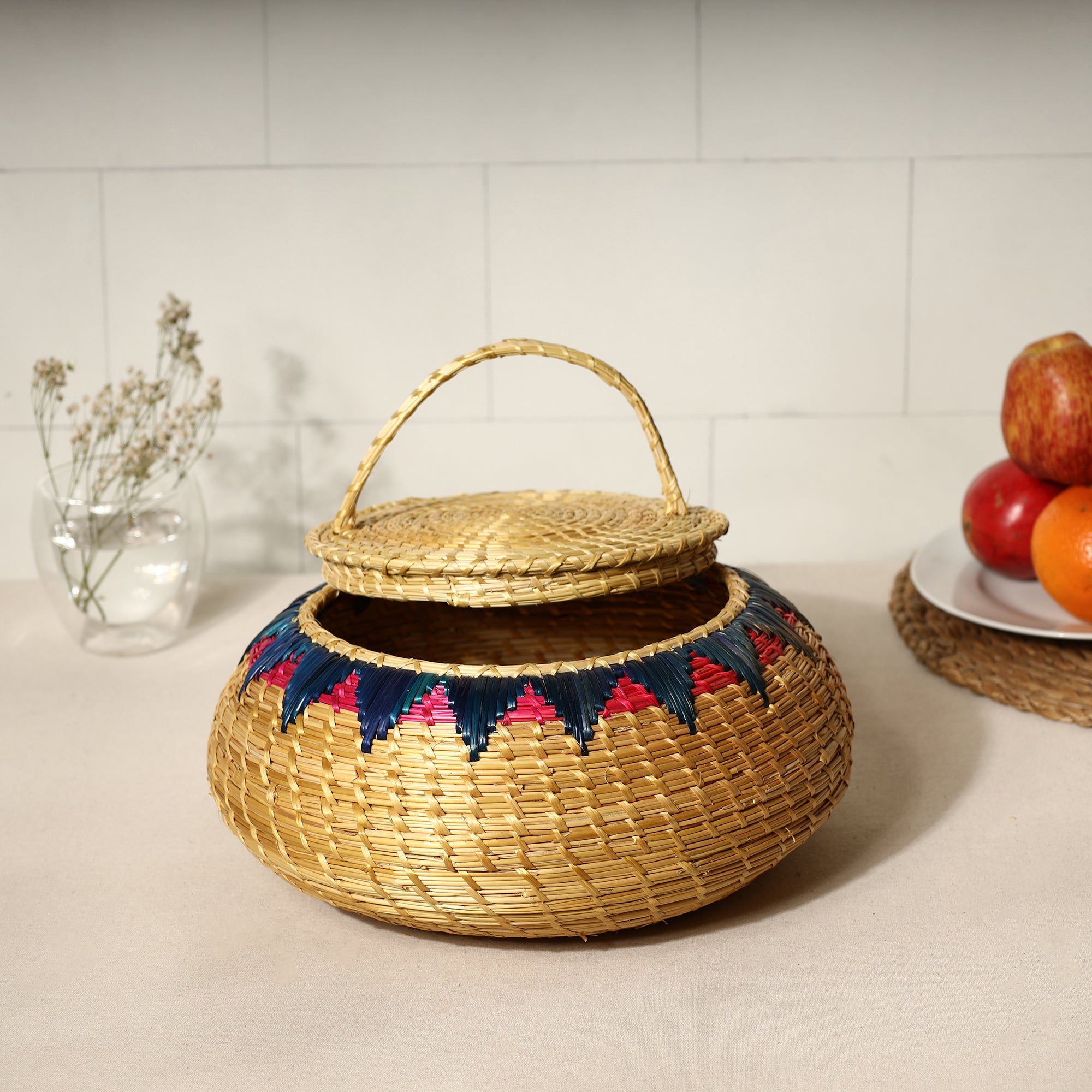 ITOKRI CRAFTS INITIATIVE Beige - Handmade Sikki Grass Multipurpose Basket with Lid (Big) - view 2