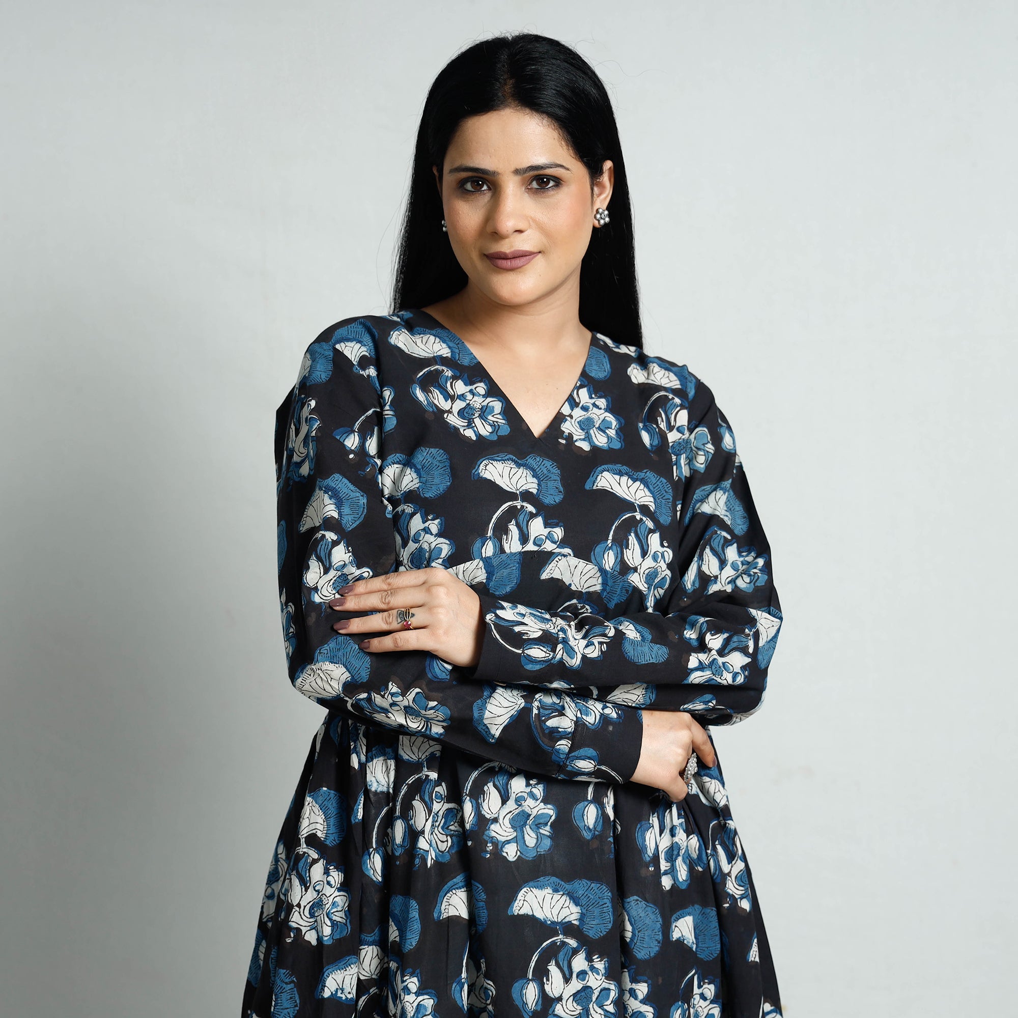 ITOKRI CASUALS Black - Bagru Block Printed Cotton Flared Dress