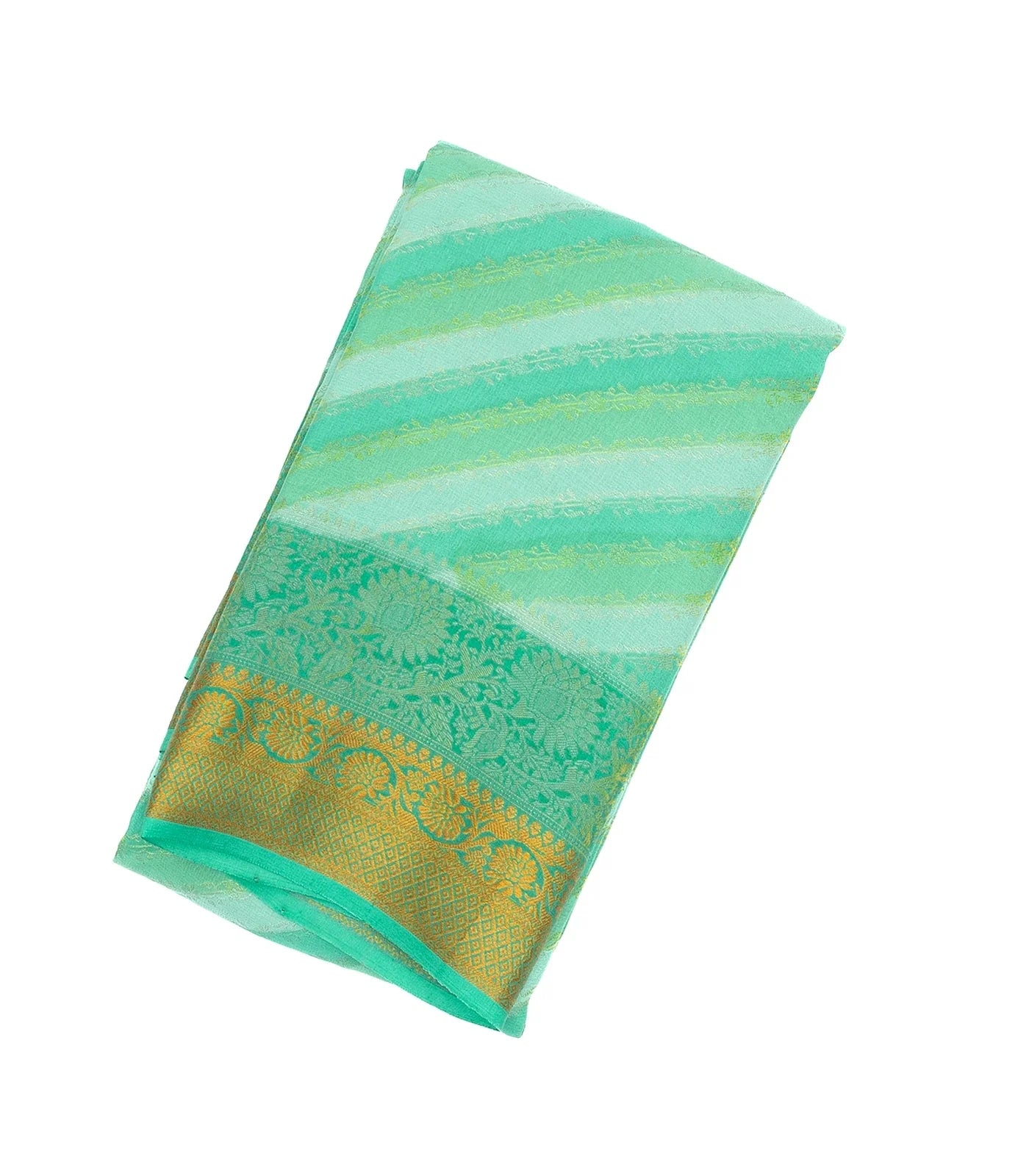 RmKV Aquamarine Mysore Crepe Silk Saree With Diagonal Stripes