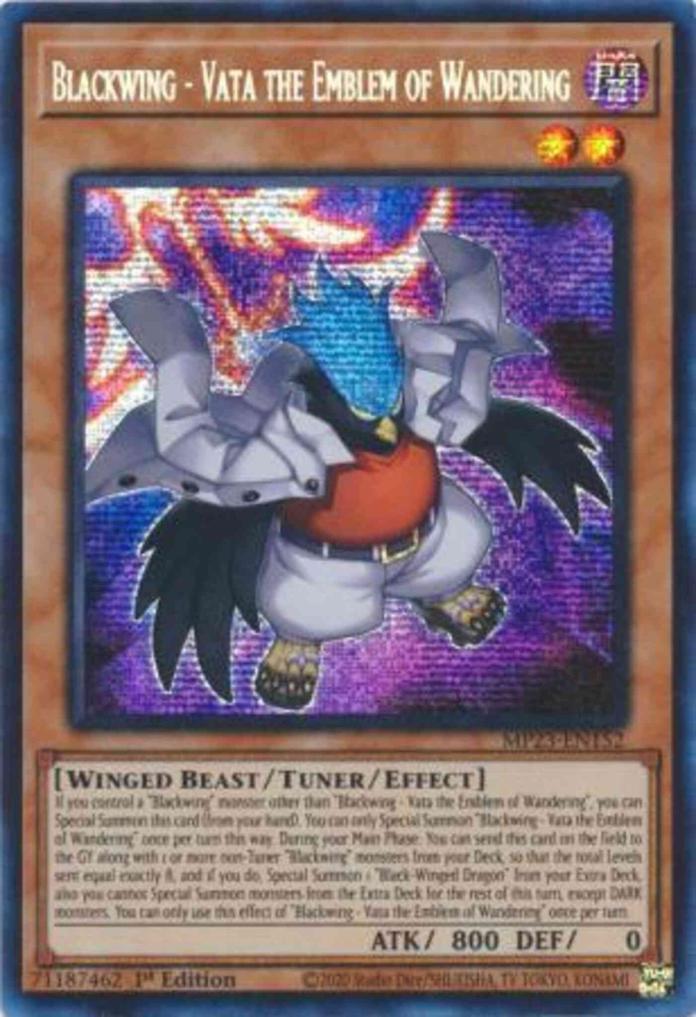 Yu-Gi-Oh! Blackwing - Vata the Emblem of Wandering - MP23-EN152 - Prismatic Secret Rare - 1st Edition
