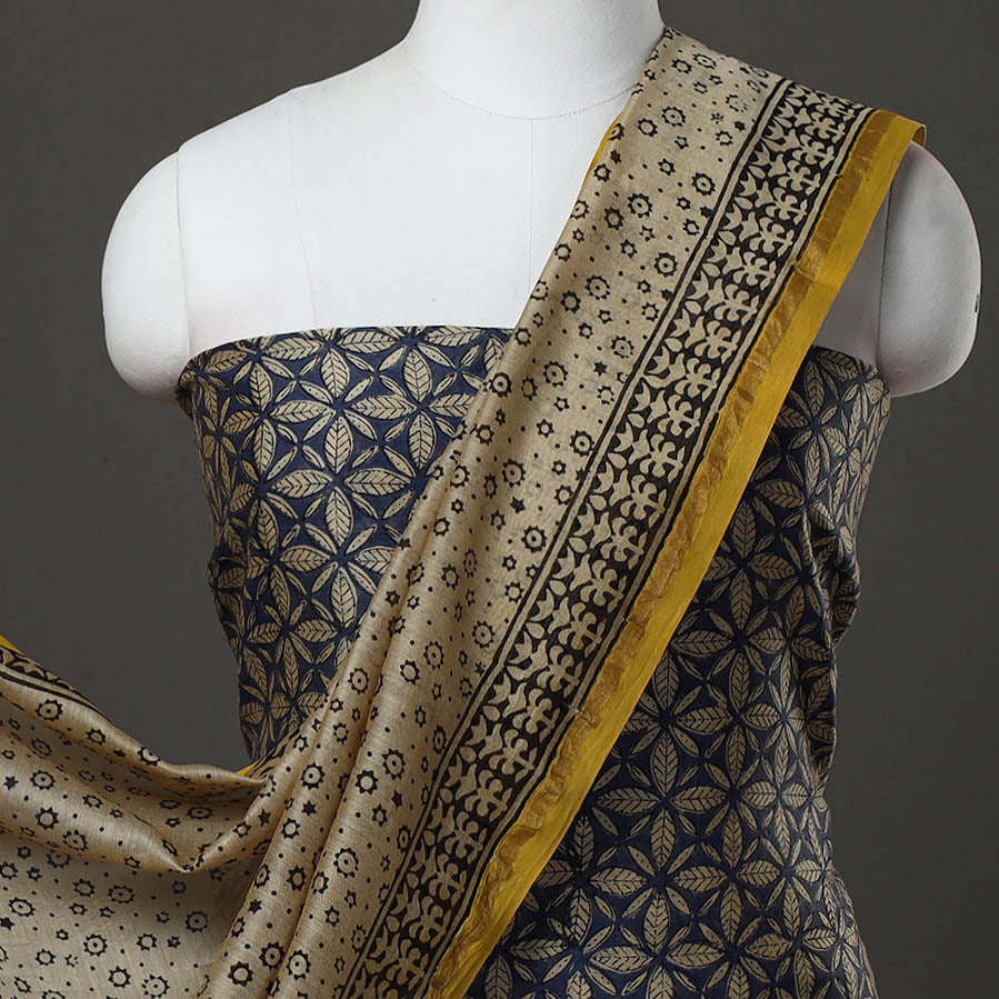 HAVELI CHRONICLES Blue - 3pc Chanderi Silk Bagru Print Dress Material 12 - view 3