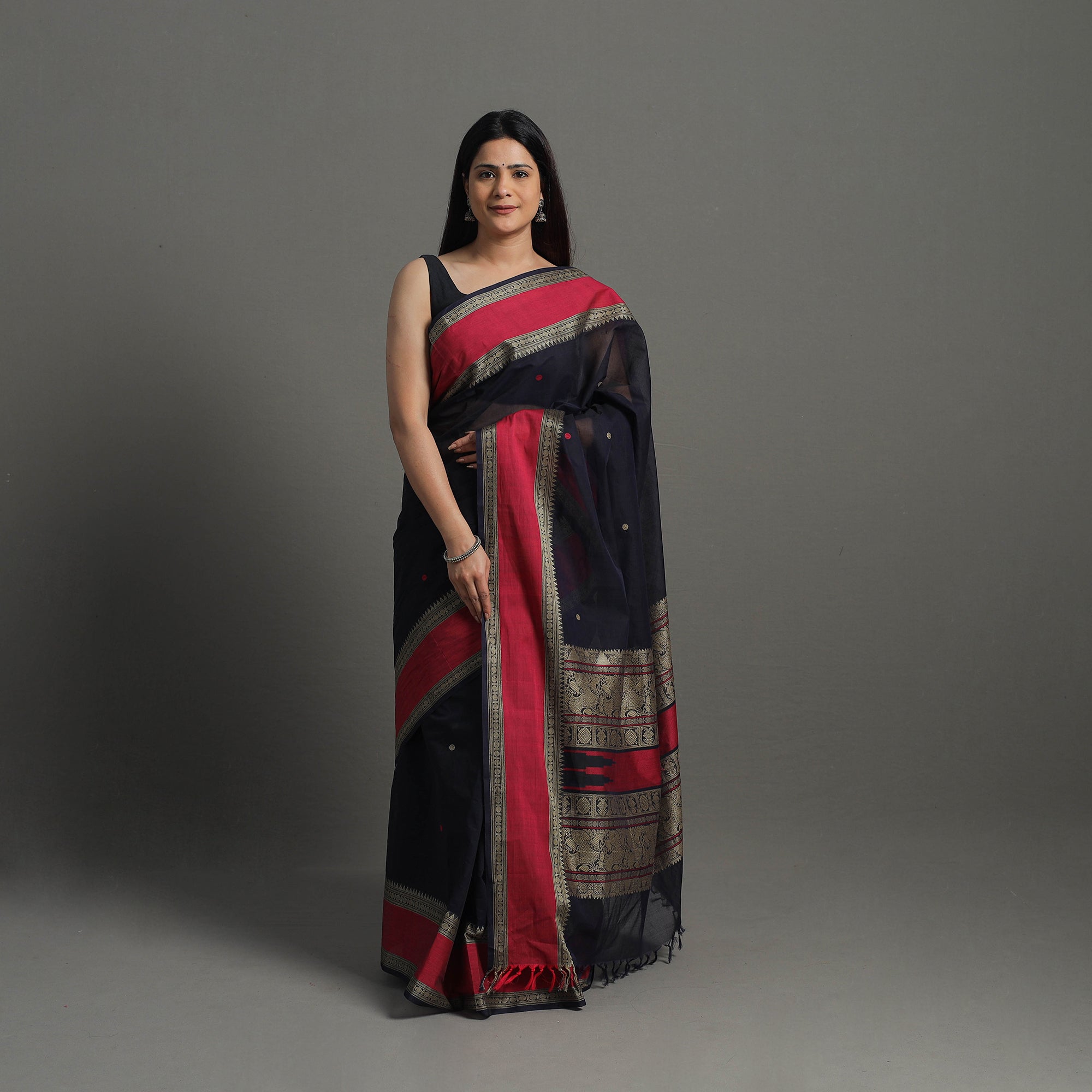 SOUTH KARGHA Black - Handloom Cotton Thread Border Kanchipuram Saree 10 - view 2