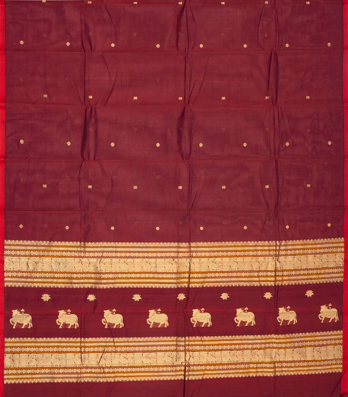 RmKV Crimson Handloom Kanchi Cotton Saree With Kamalam Buttas - view 2
