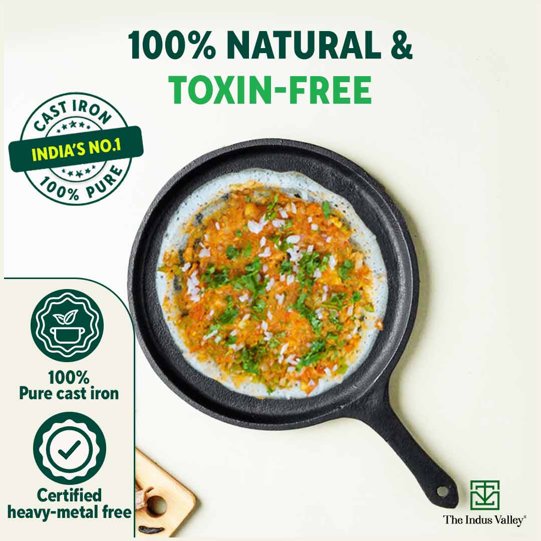 The Indus Valley CASTrong Cast Iron Tawa with Handle, Pre-seasoned, 100% Pure, Toxin-free, Induction, 25.7cm, 2kg - view 5