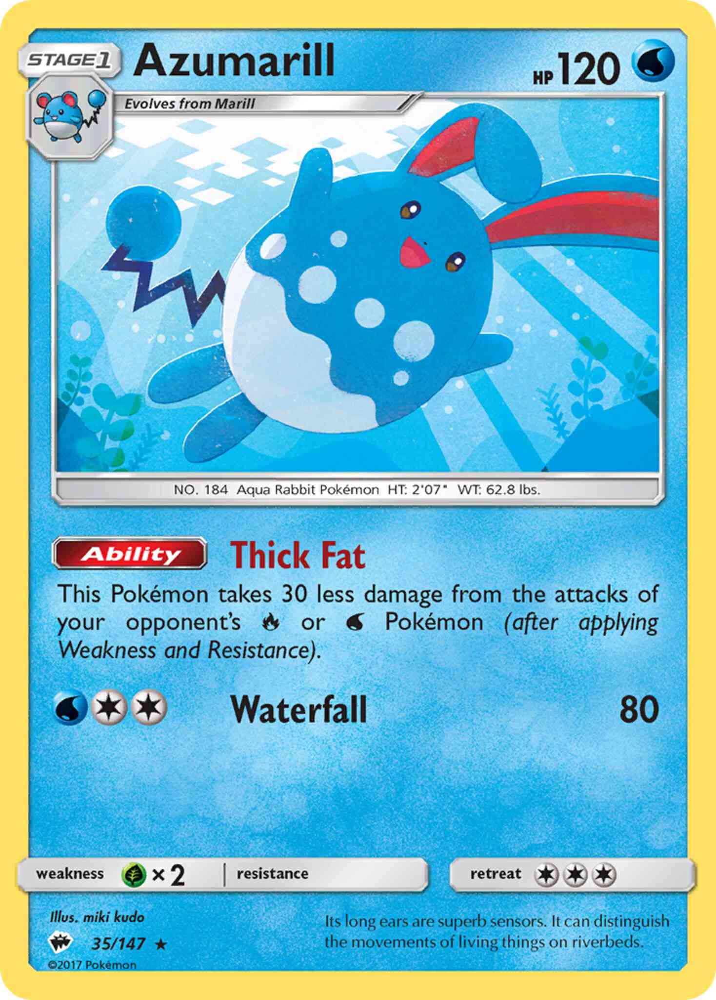 Rare sm3-35 reverse – Pokémon Azumarill - 35/147 - Rare [sm3-35] [Reverse Holo]