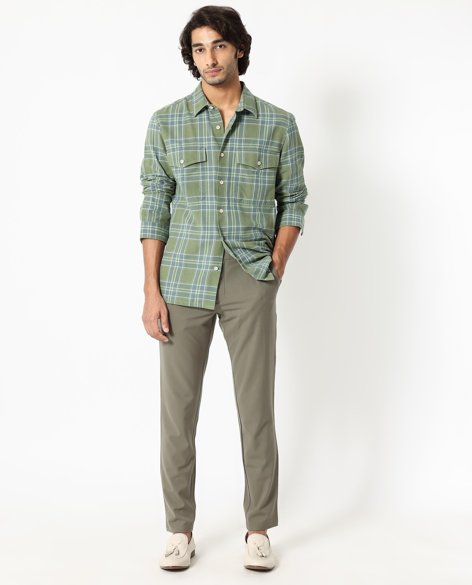 Rare Rabbit Men's Hadsten Green Cotton Fabric Full Sleeves Checks Shirt - view 8