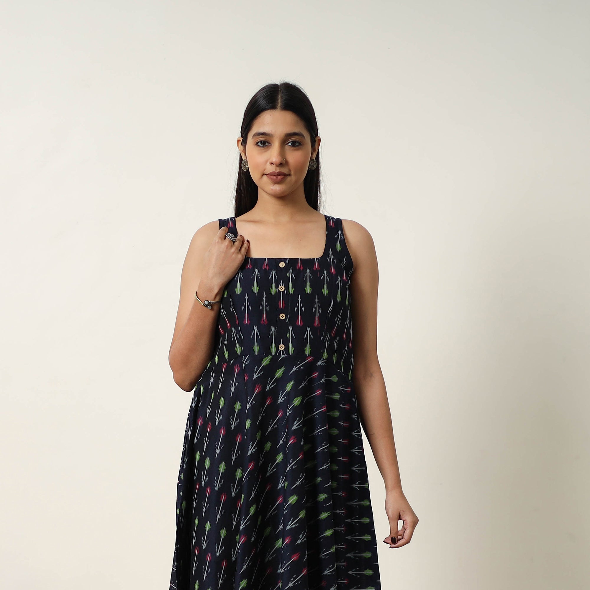 ITOKRI CASUALS Black - Mercerized Cotton Flared Pochampally Ikat Dress 20
