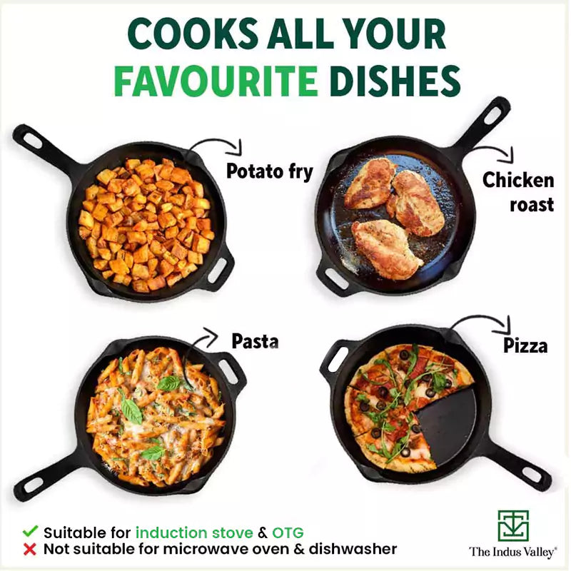 The Indus Valley Super Smooth Cast Iron Fry Pan, Glass Lid, 100% Pure, Toxin-free, Pre-seasoned, Induction, Non-stick, 20.3/25.4cm, 1.3/1.7L, 2.3/2.4k - view 11