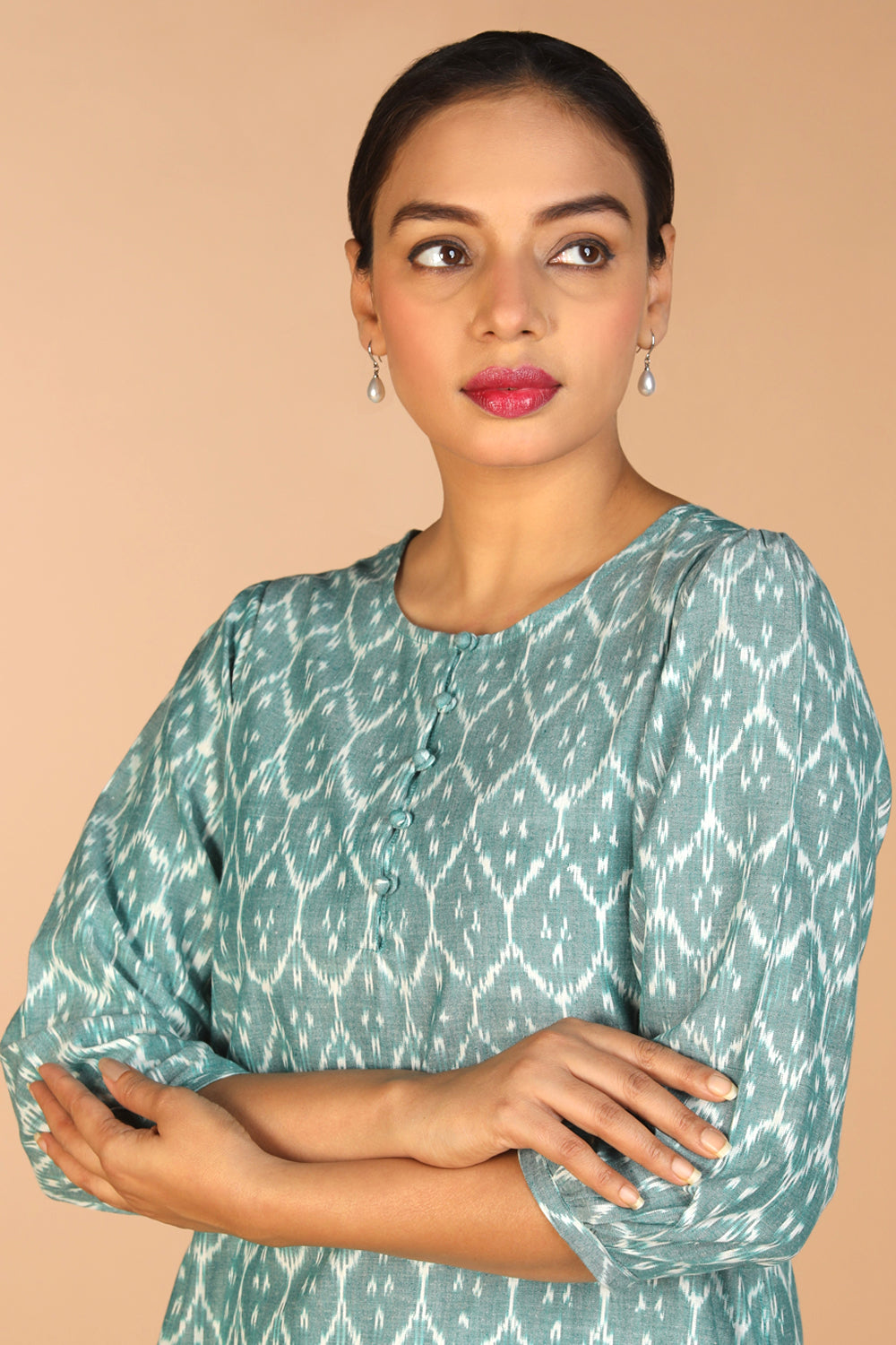 Kalanjali Ethnics Cotton Ikat Kurti – Women's, OCEAN BLUE - view 10