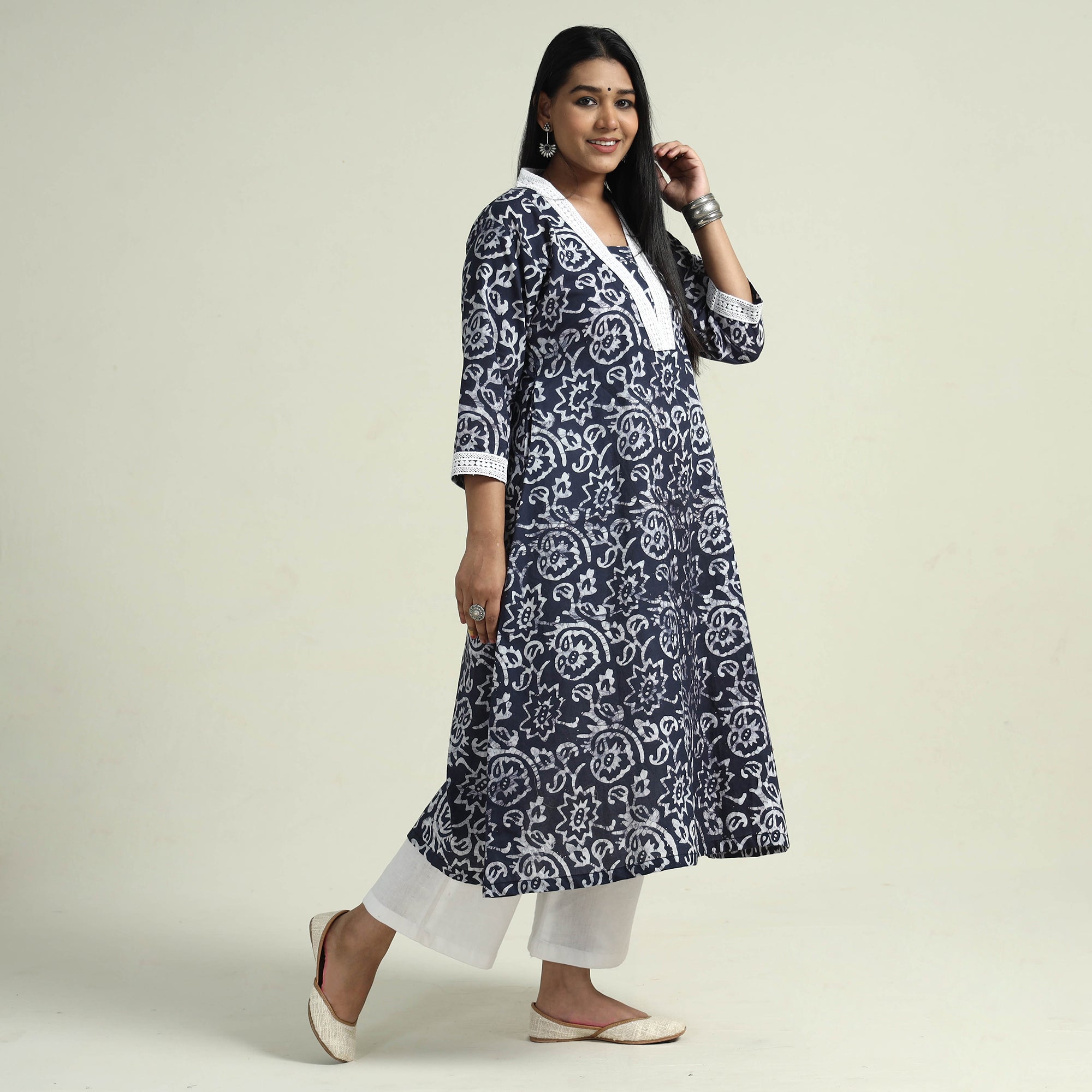 ITOKRI CASUALS Blue - Hand Batik Printed Cotton Kurta with Palazzo Set