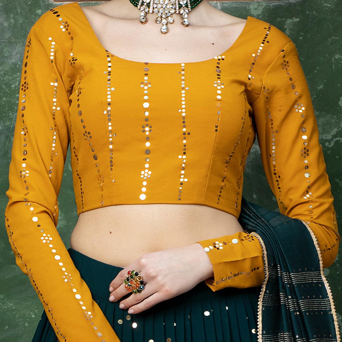 Peachmode Elegant Dark Green Coloured Festive Wear Fancy Sequins Work Georgette Lehenga Choli - view 2