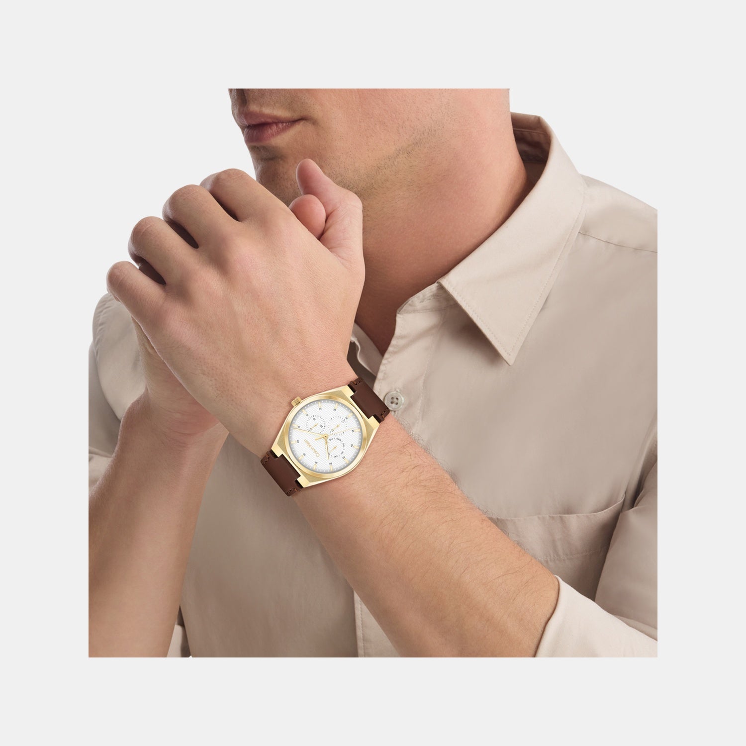 Calvin Klein Ck Motion Men Quartz White Dial Multi-Function Leather Watch 25200523 - view 4
