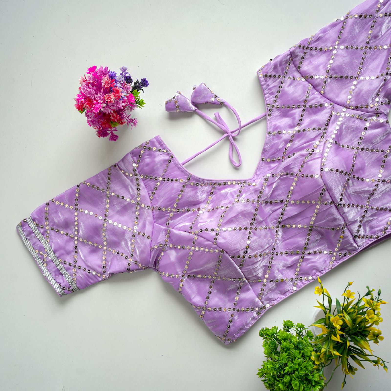 ClothsVilla Light Purple Metalic Jimmy Choo Blouse with Exquisite Sequence Embroidery