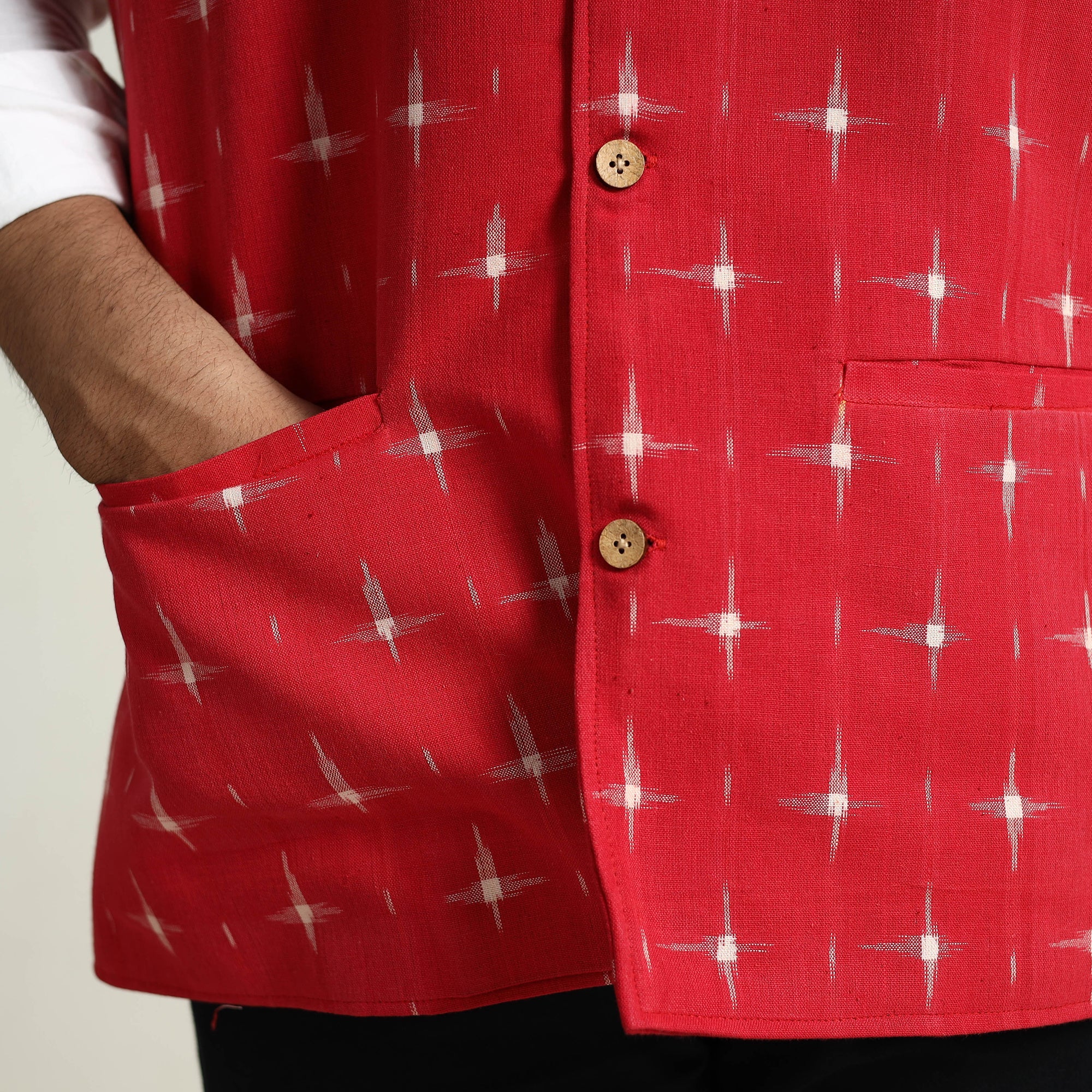 ITOKRI CASUALS Black - Pochampally Double Ikat Handloom Cotton Men Nehru Jacket 09 - view 9