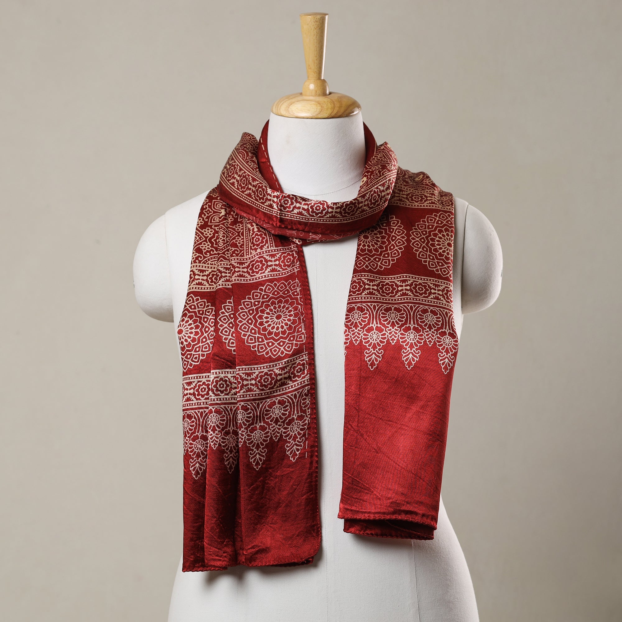 KACHCHH JI CHHAAP Red - Ajrakh Printed Mashru Silk Stole 09