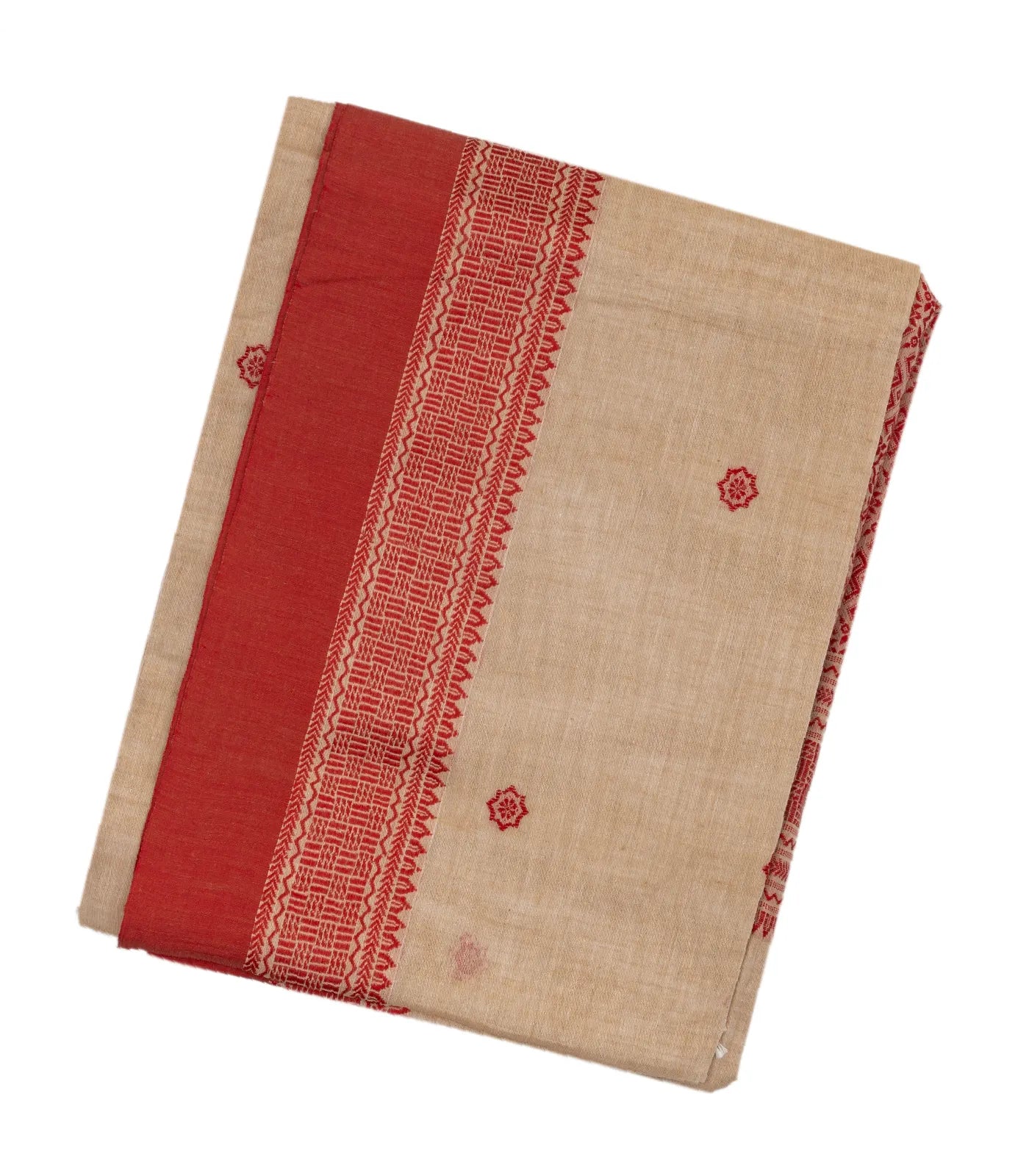 RmKV Taupe Handloom Bengal Cotton Saree With Red Border