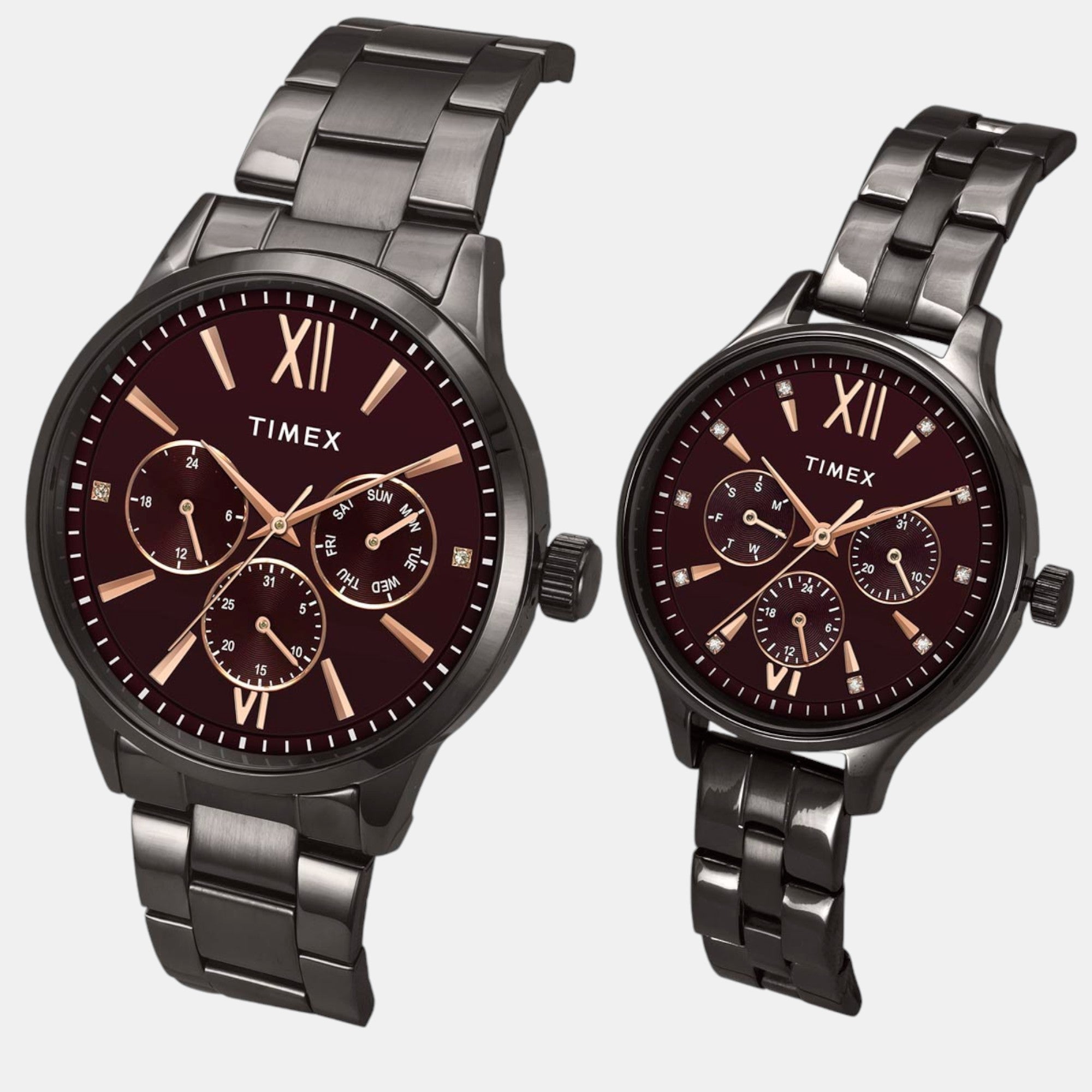 Timex Fashion Couple Quartz Burgundy Dial Multi-Function Stainless Steel Watch TW00PR314 - view 2