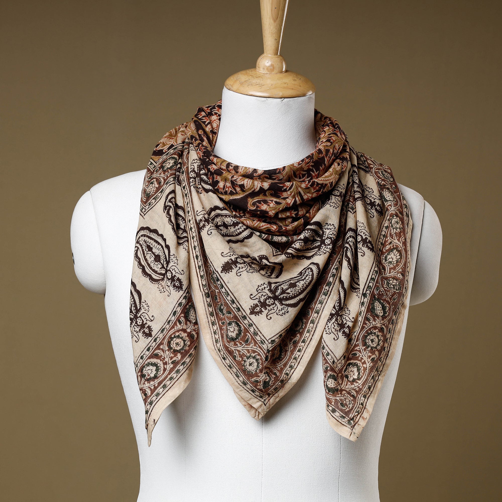PITCHUKA SRINIVAS KALAMKARI PEDANA Black - Original Pedana Kalamkari Block Printed Cotton Scarf
