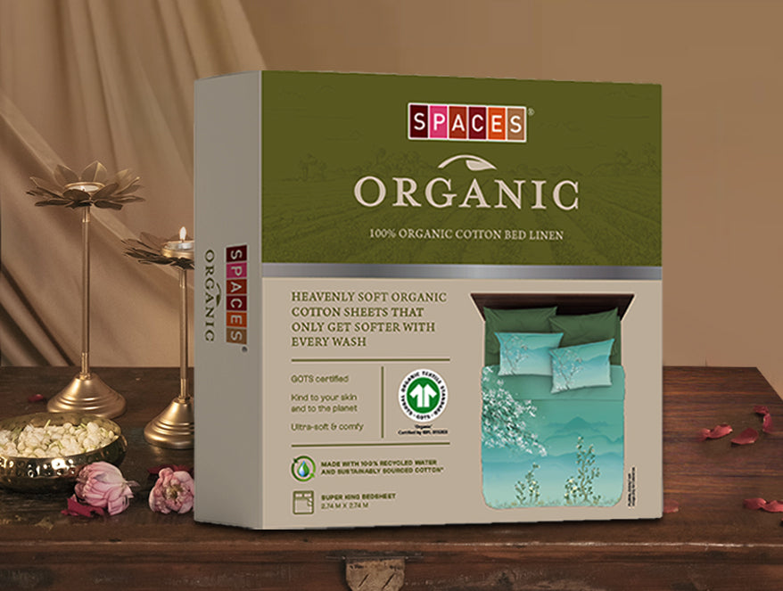 Spaces India Geometric Beige 100% Cotton King Size Bedsheet Organic Cotton - By Spaces - view 2