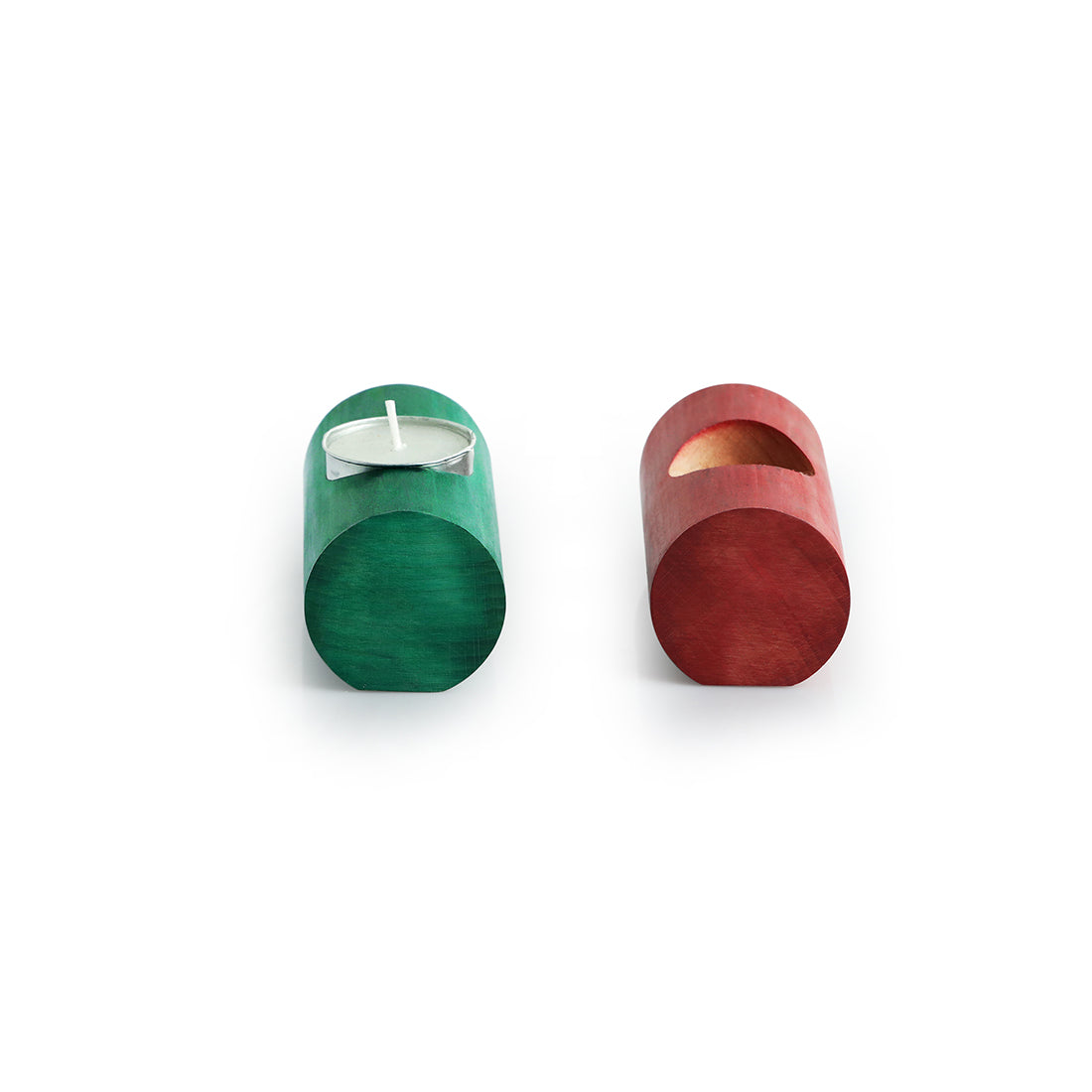 EXCLUSIVELANE 'Jugnu Drum' Wooden Tea Light Holder (Set of 2) - view 3