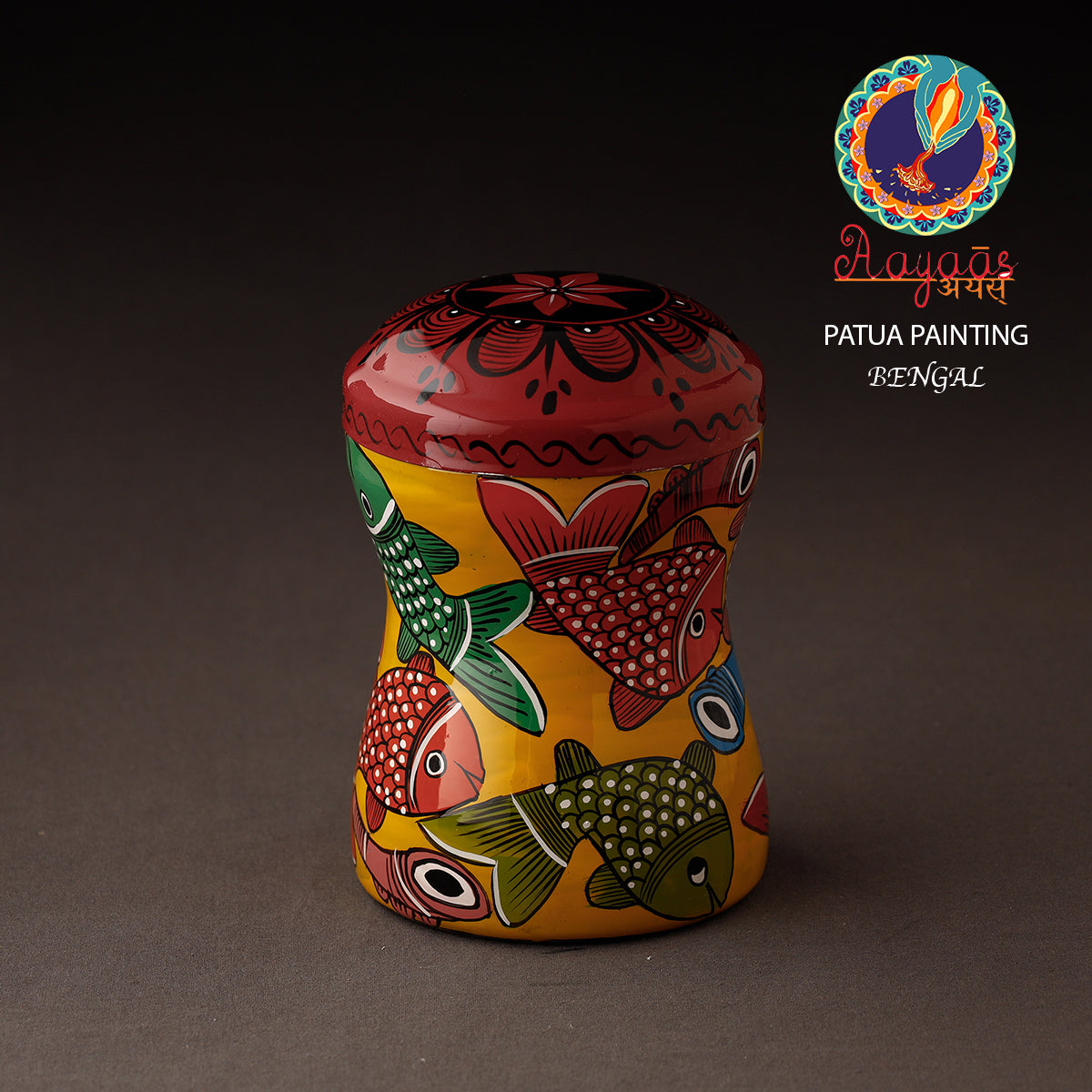 AAYAAS Bengal Patua Handpainted Stainless Steel Multi Utility Container