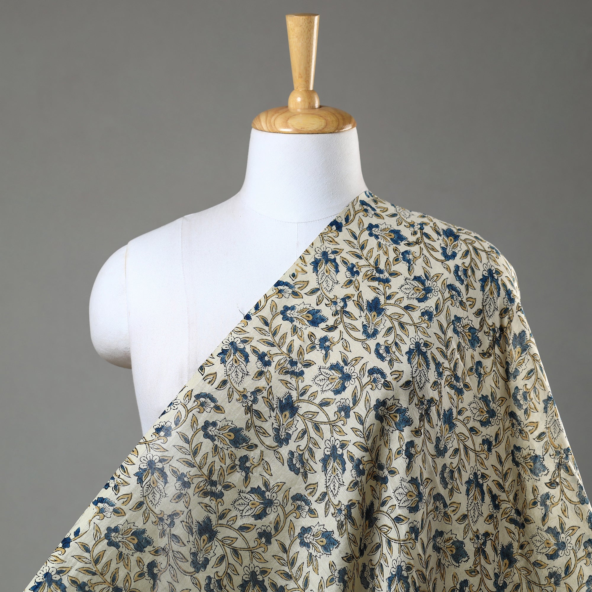 AJRAKH BY SUFIYAN ISMAIL KHATRI Beige - Ajrakh Block Printed Natural Dyed Chanderi Silk Fabric 05