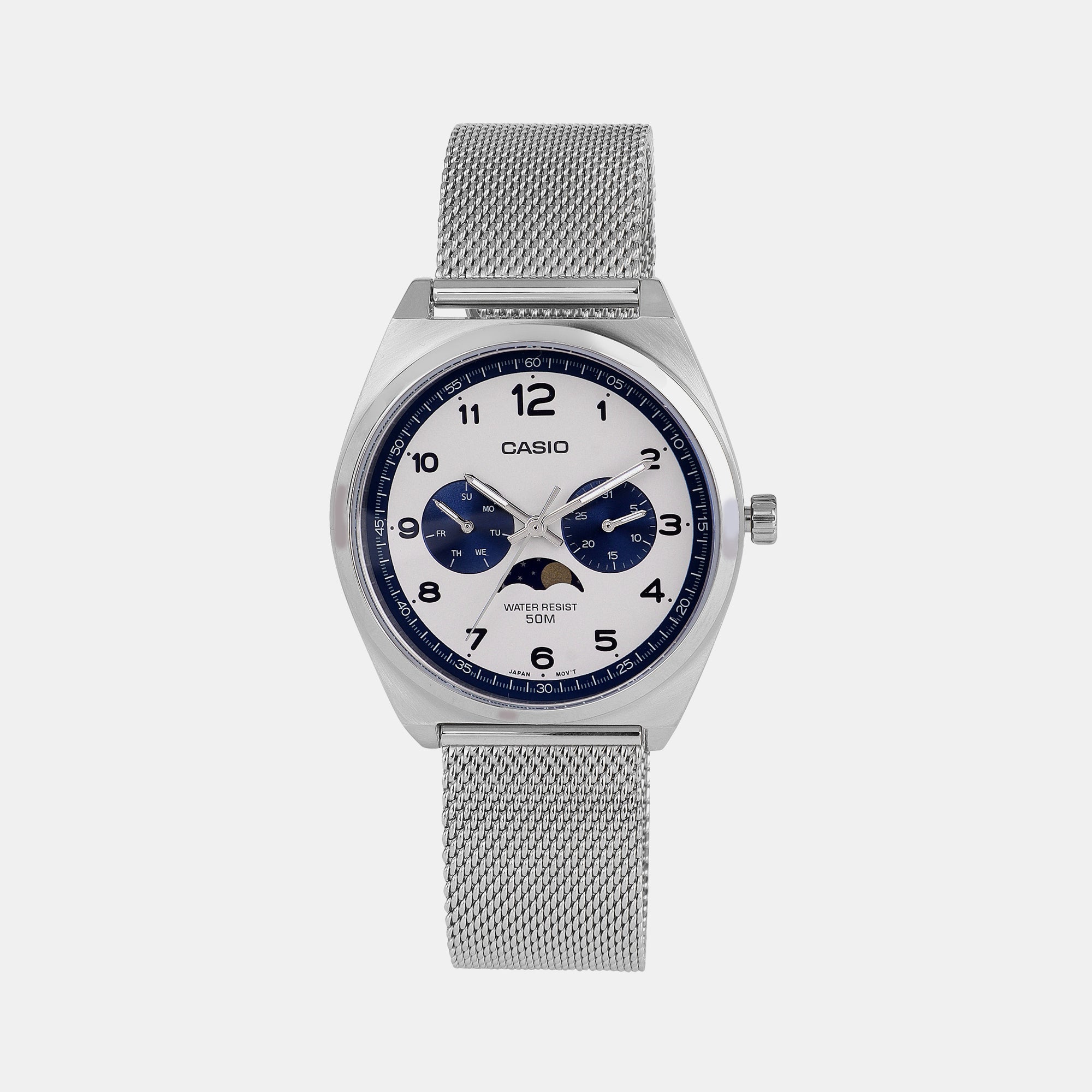 Casio Enticer Men Quartz White Dial Chronograph Stainless Steel Watch A2180