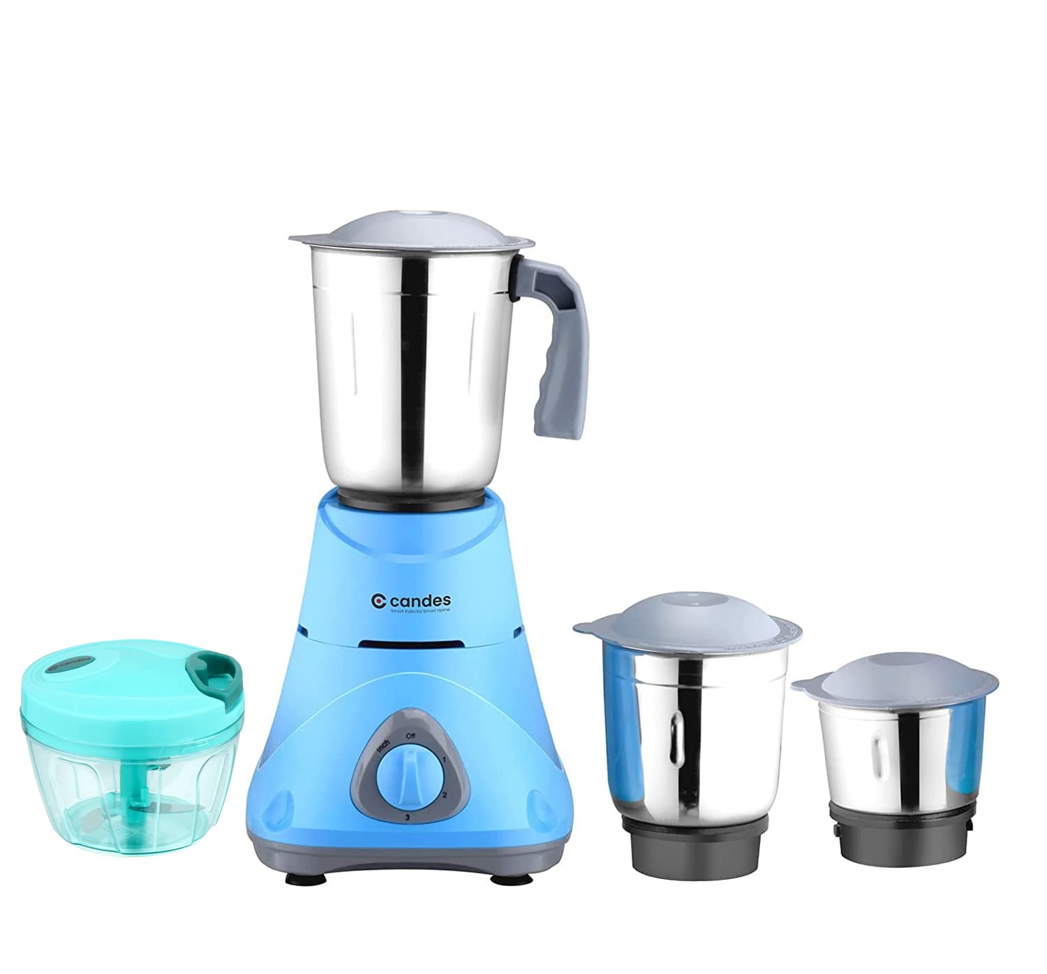 Candes Bolt 550-Watt Mixer Grinder with 3 Jars, Powerful Motor and 2 Year Warranty on Motor, (Blue Grey) + Quick Hand Vegetables & Fruit Chopper Green